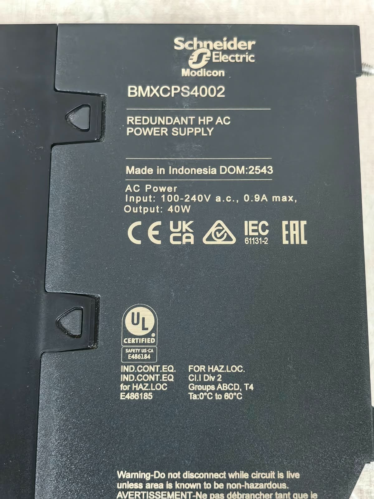 Schneider Electric BMXCPS4002 SCHNEIDER ELECTRIC BMXCPS4002 REDUNDANT HP AC POWER SUPPLY 8