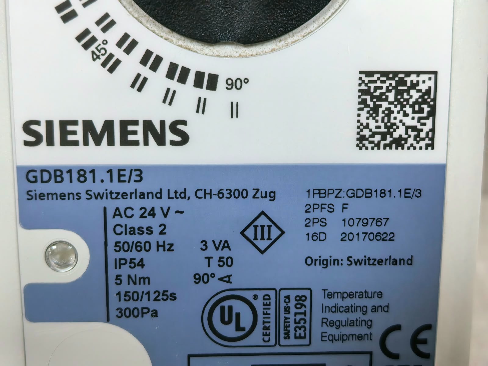 Siemens GDB181.1E/3 SIEMENS GDB181.1E/3 DAMPER ACTUATOR 24V 4