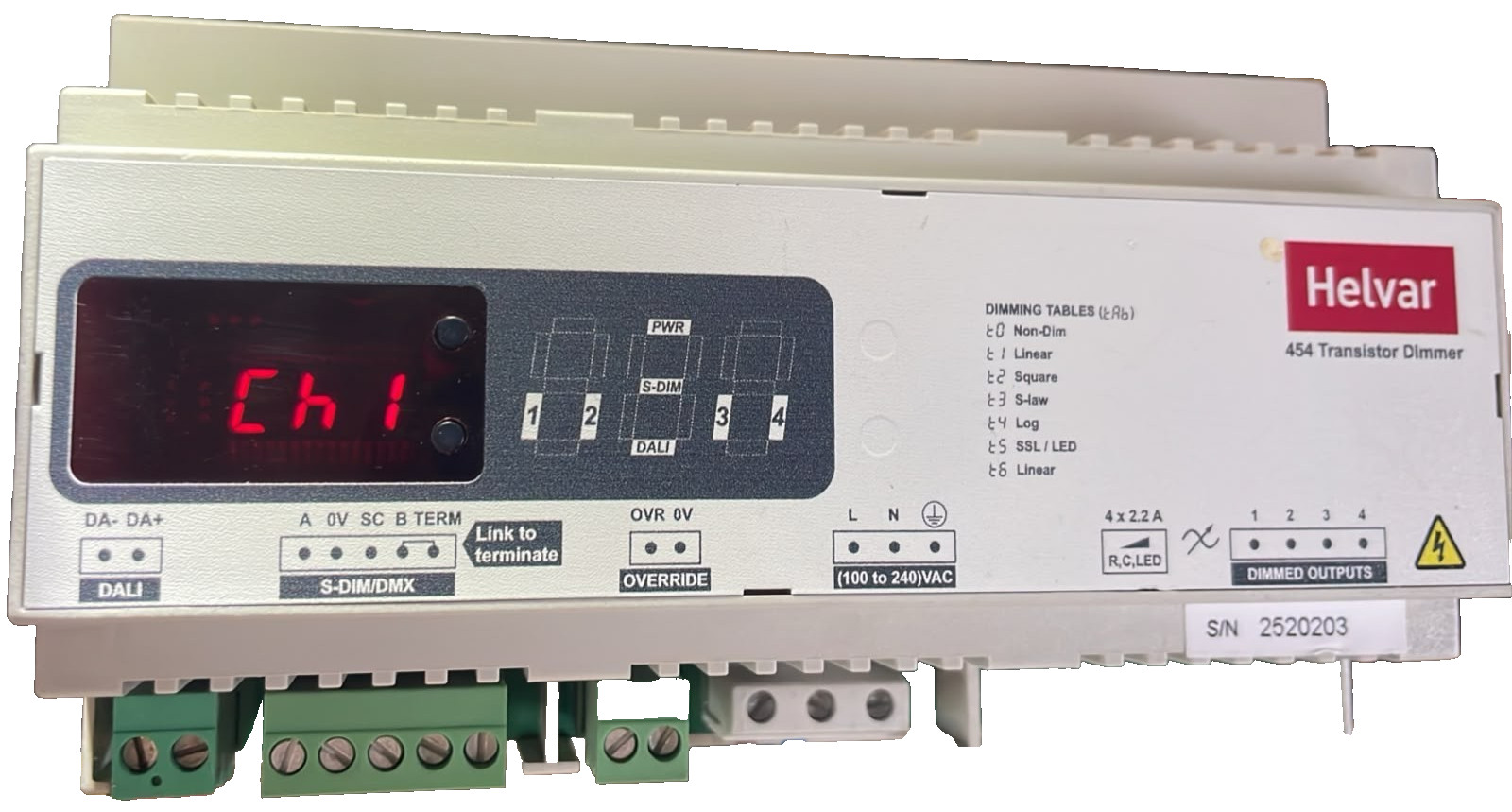 HELVAR 454 REV 8 S/W V2.40 HELVAR 454 TRANSISTOR DIMMER REV 8 S/W V2.40 100-240VAC 1