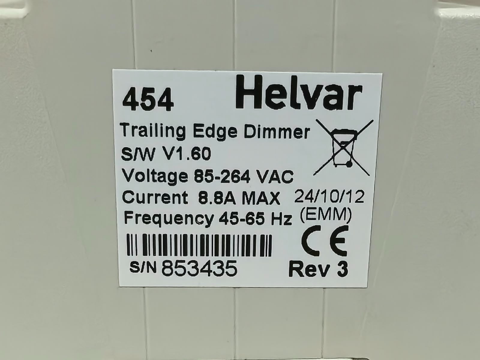 HELVAR 454 REV 3 S/W V1.60 HELVAR 454 TRANSISTOR DIMMER REV 3 S/W V1.60 85-264VAC 7