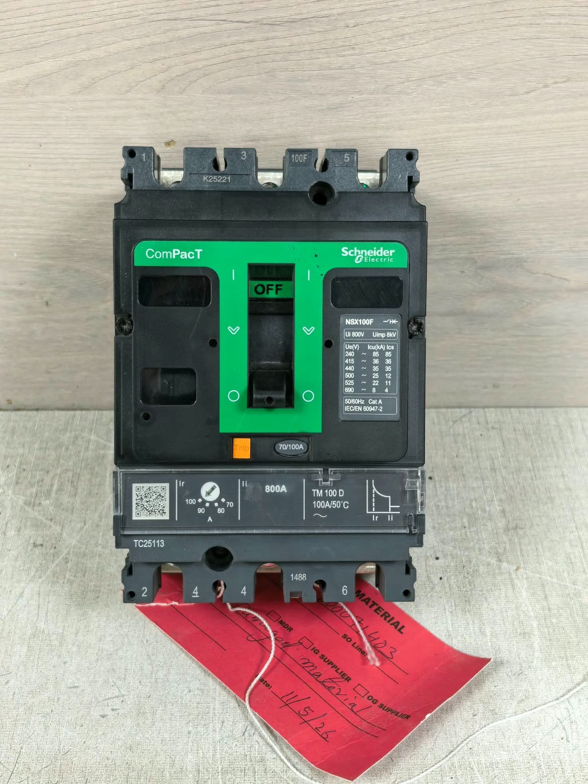 Schneider Electric NSX100F/ NSX100-160-250F/N/H/NA SCHNEIDER ELECTRIC NSX100F/ NSX100-160-250F/N/H/NA CIRCUIT BREAKER 800V 2
