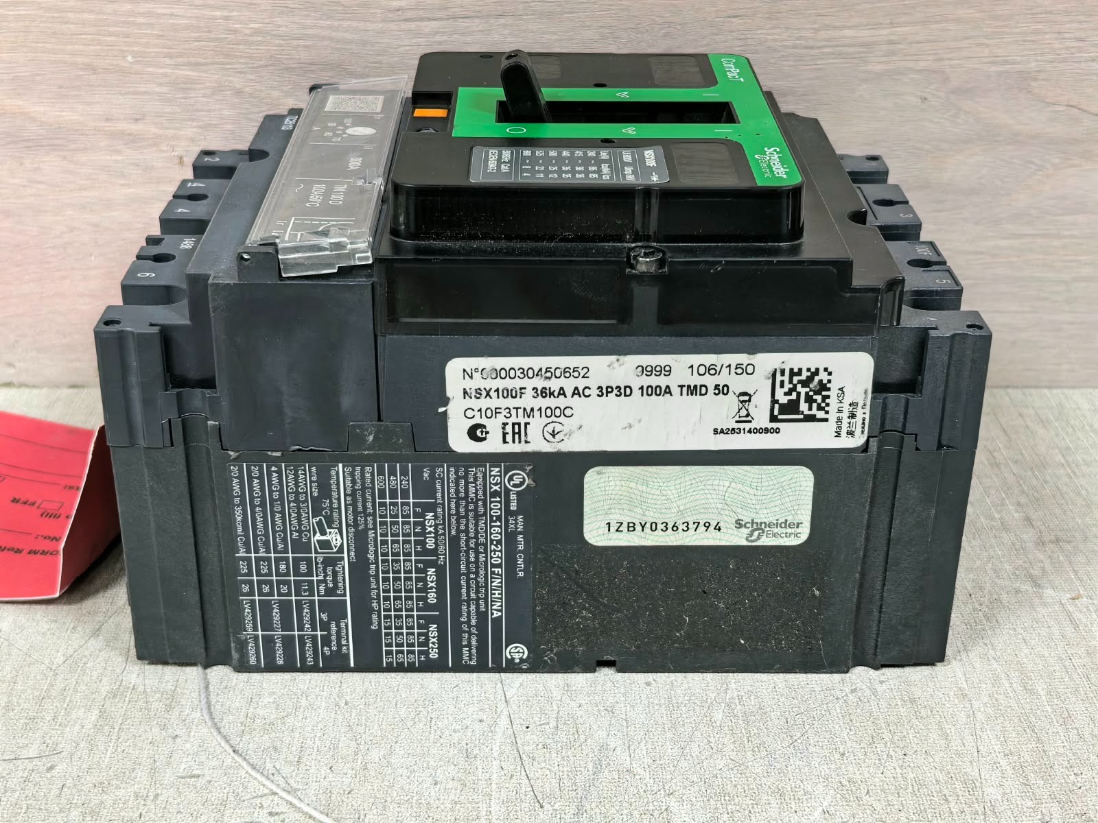 Schneider Electric NSX100F/ NSX100-160-250F/N/H/NA SCHNEIDER ELECTRIC NSX100F/ NSX100-160-250F/N/H/NA CIRCUIT BREAKER 800V 7