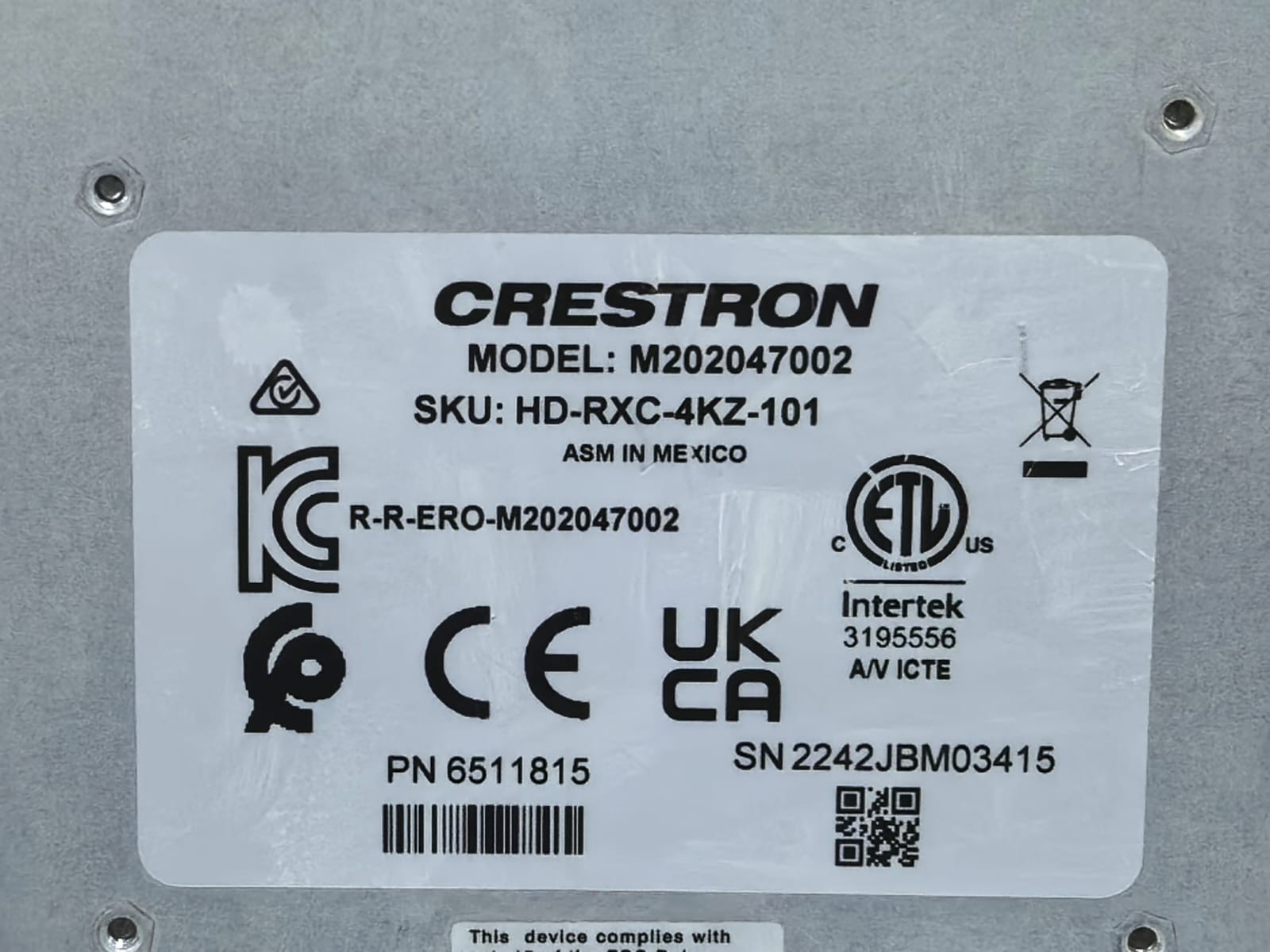 Crestron HD-RXC-4KZ-101 CRESTRON HD-RXC-4KZ-101 DM LITE RECEIVER M202047002/6511815 2