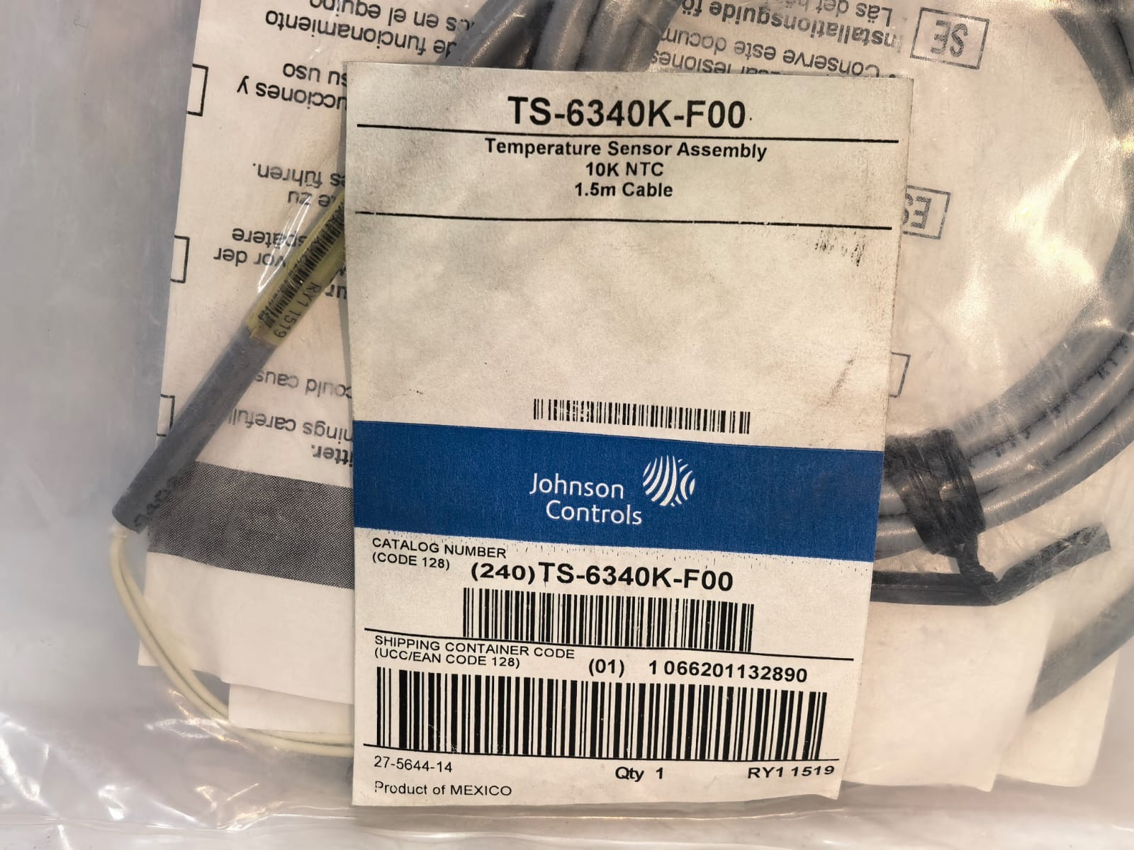 Johnson Controls TS-6340K-F00 JOHNSON CONTROLS TS-6340K-F00 TEMPERATURE SENSOR CABLE(1.5M CABLE) 2