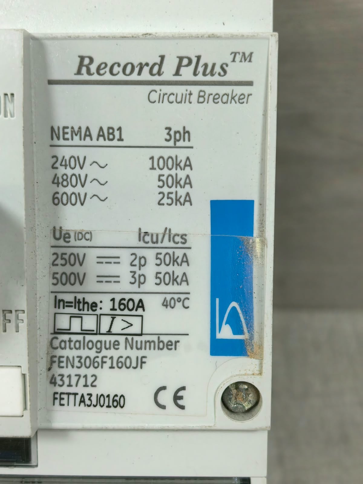 GENERAL ELECTRIC FEN306F160JF / FETTA3J0160 GENERAL ELECTRIC FE160 FEN306F160JF / FETTA3J0160 CIRCUIT BREAKER 4