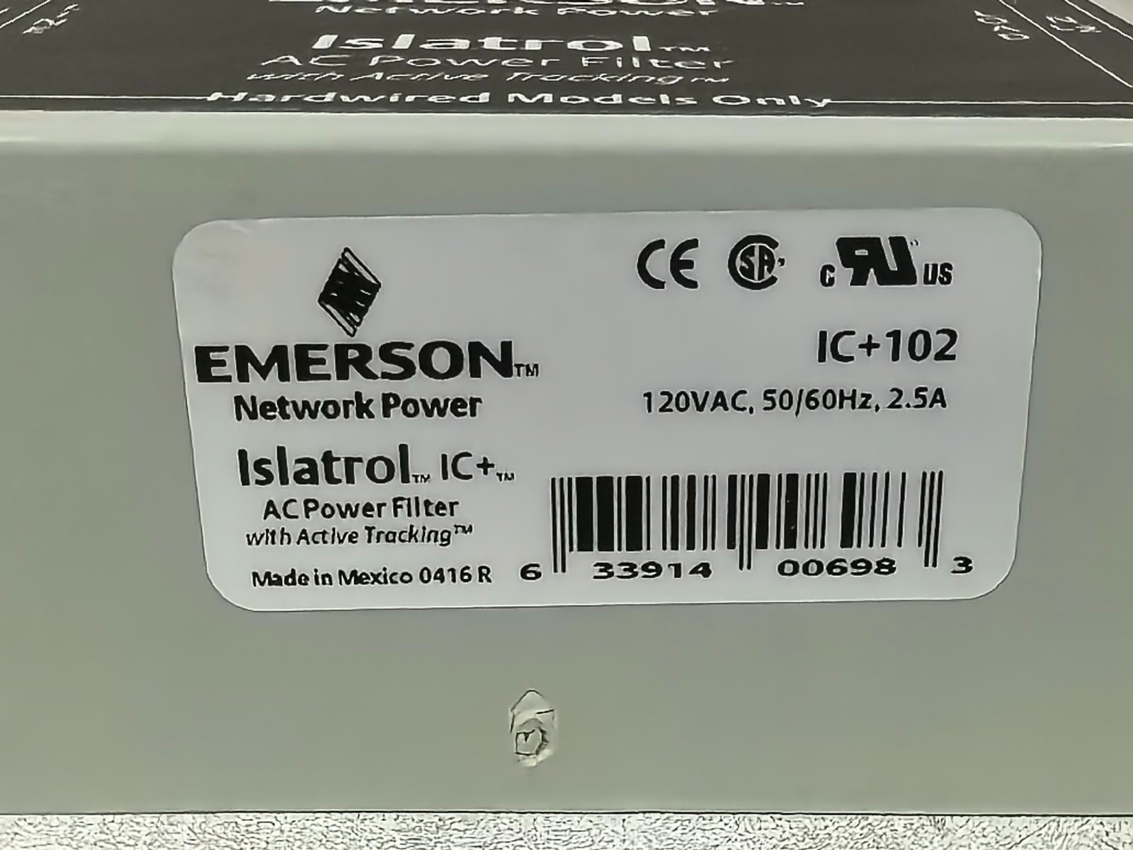 Emerson ISLATROL IC+102 EMERSON NETWROK POWER ISLATROL IC+102 AC POWER FILTER WITH ACTIVE TRACKING 6