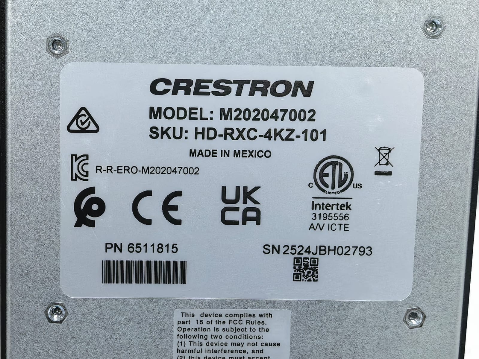 Crestron HD-RXC-4KZ-101 CRESTRON HD-RXC-4KZ-101 DM ESSENTIALS RECEIVER M202047002/6511815 3
