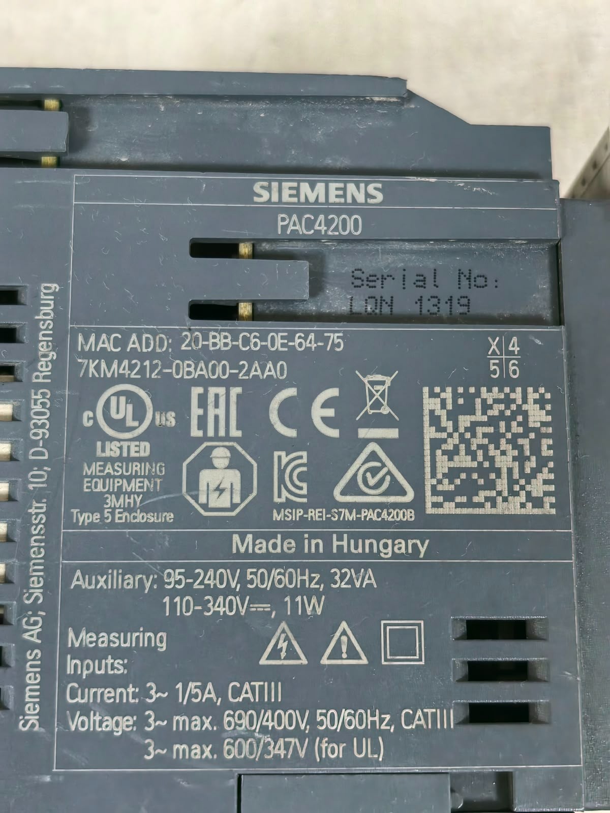 Siemens 7KM4212-0BA00-3AA0 SIEMENS SENTRON PAC4200 7KM4212-0BA00-3AA0 MONITORING DEVICE 7