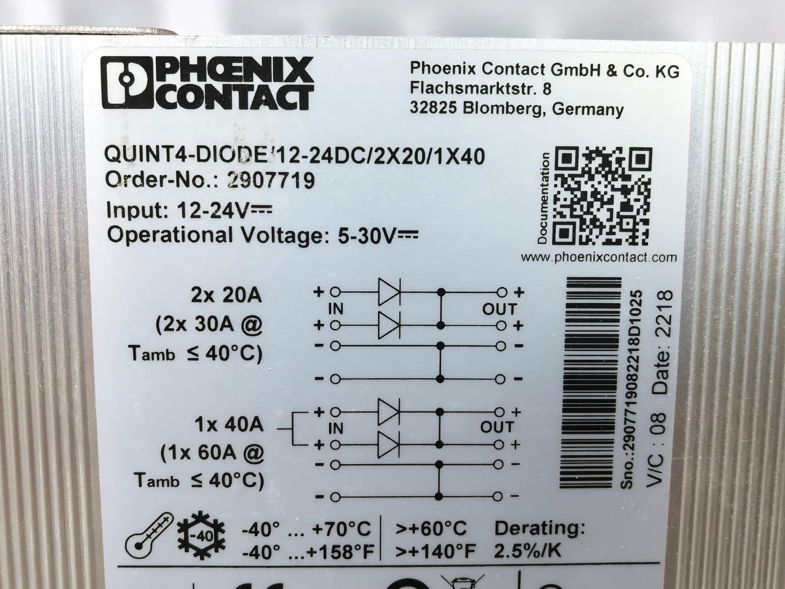 Phoenix Contact 2907719 PHOENIX CONTACT QUINT4-DIODE/12-24DC/2X20/1X40 REDUNDANCY MODULE 2907719 3