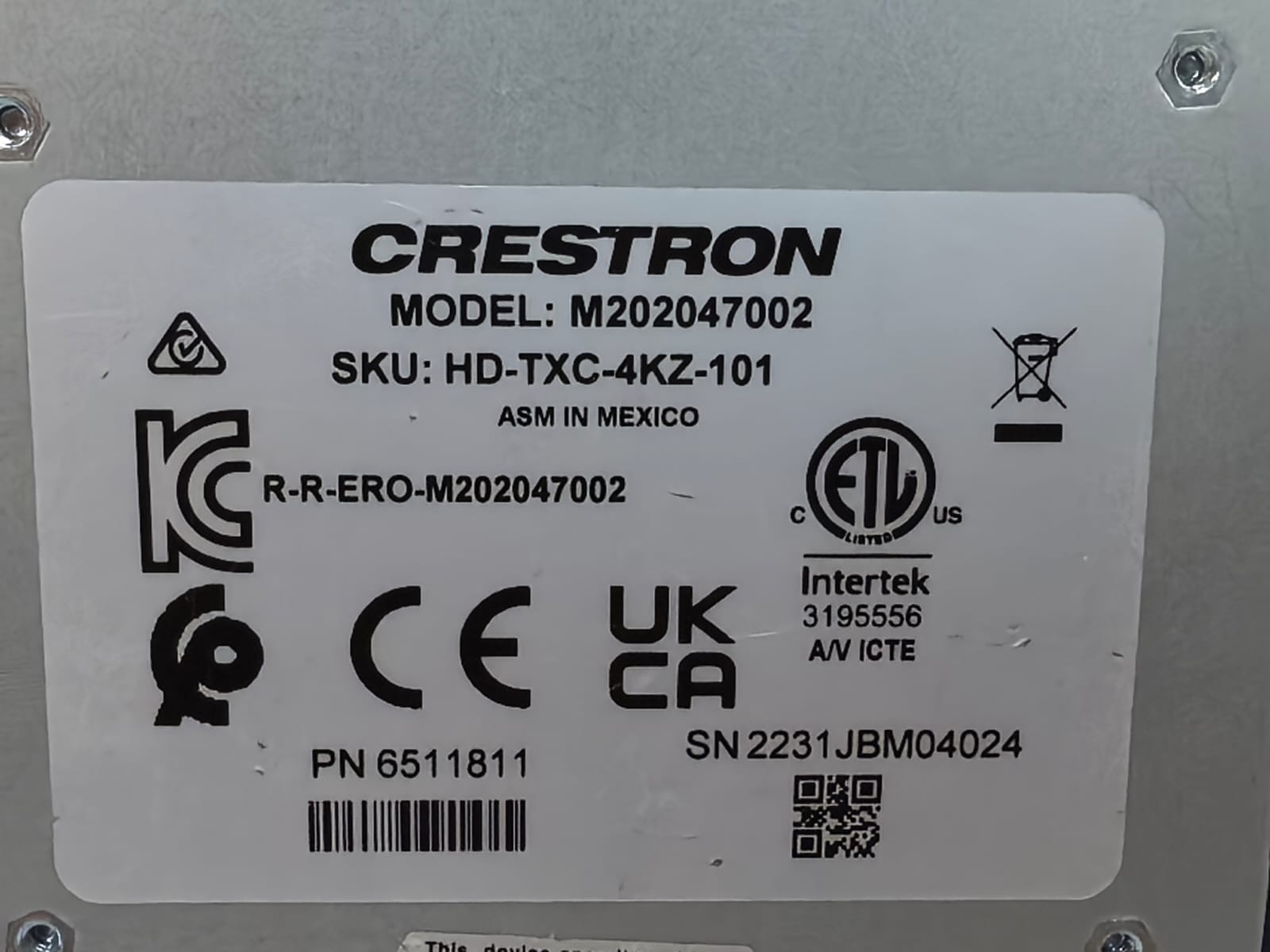 Crestron HD-TXC-4KZ-101 CRESTRON HD-TXC-4KZ-101 DM LITE TRANSMITTER M202047002/6511811 2