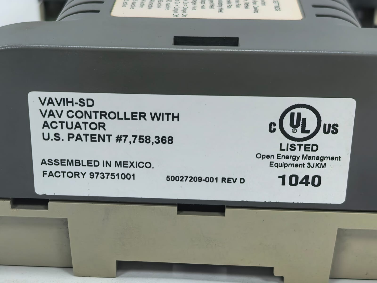 Alerton 50027209-001 REV.D ALERTON VAVIH-SD VAV CONTROLLER WITH ACTUATOR 50027209-001 REV.D 3