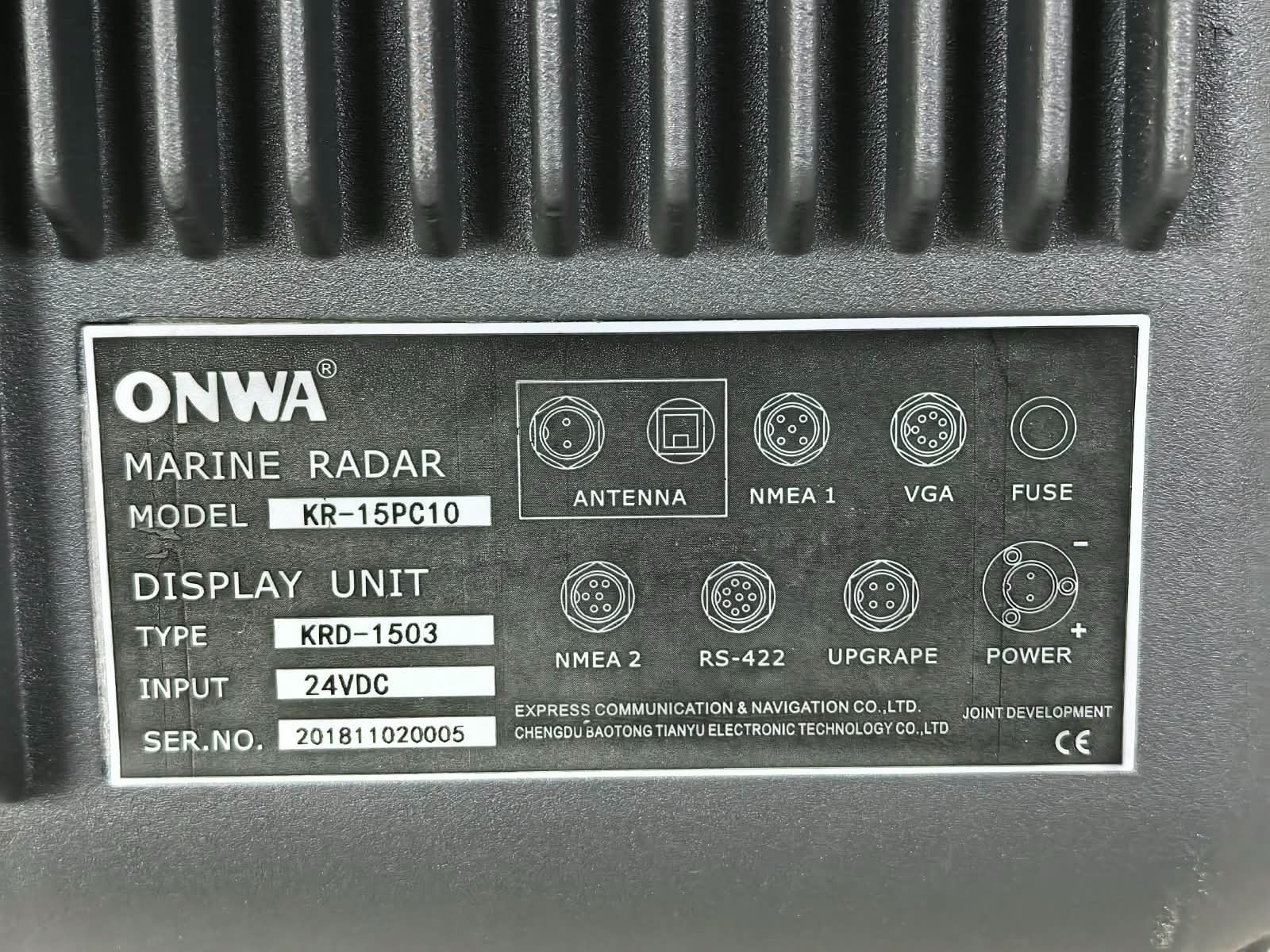 ONWA KR-15PC10 KRD-1503 ONWA KR-15PC10 KRD-1503 MARINE RADAR DISPLAY UNIT 24VDC 6