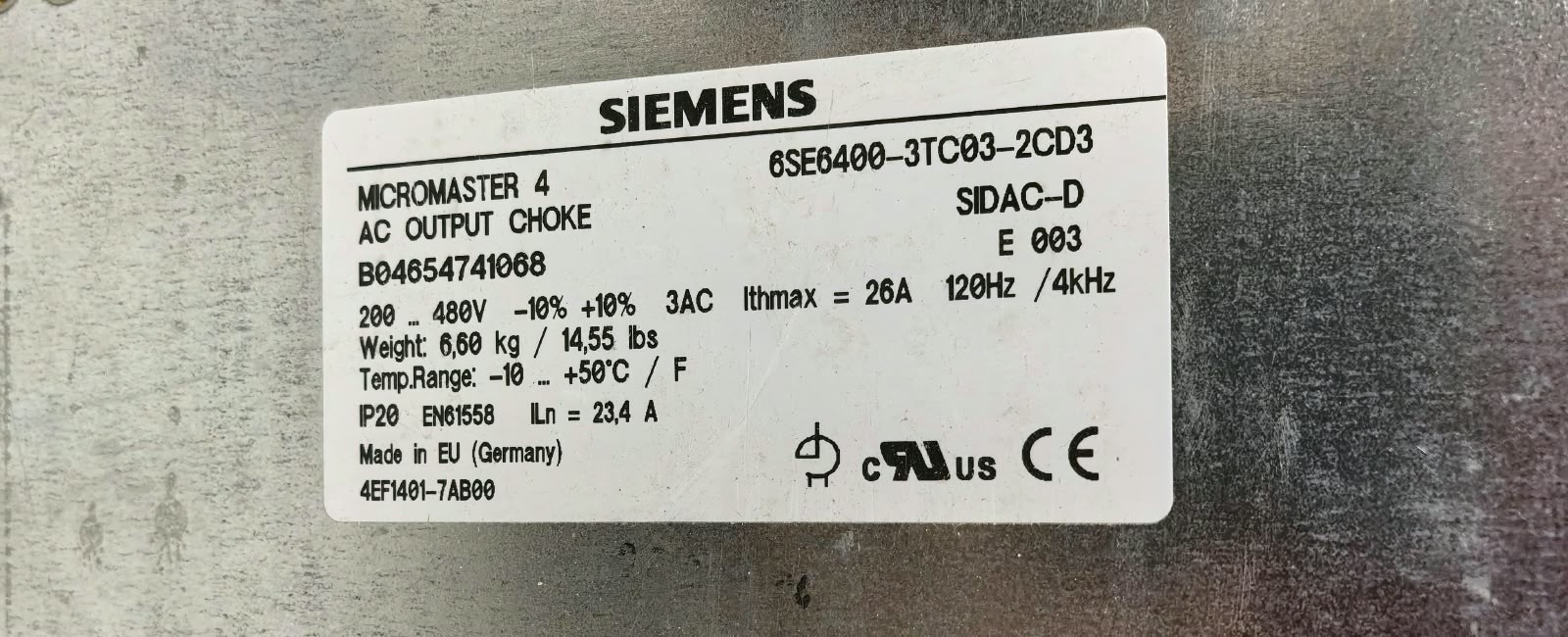 Siemens 6SE640-3TC03-2CD3 SIEMENS MICROMASTER 4 6SE640-3TC03-2CD3 FREQUENCY INVERTER 5