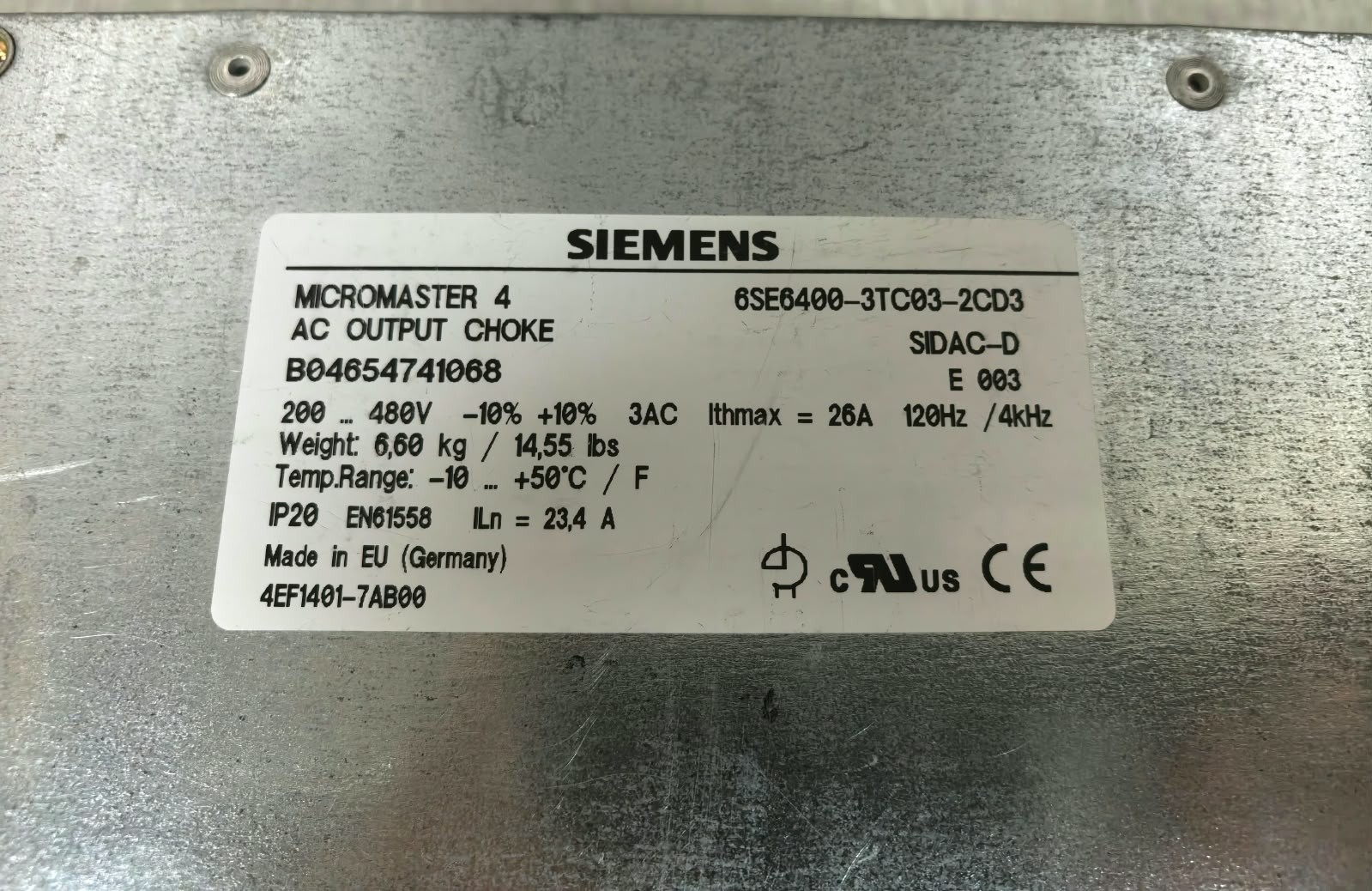 Siemens 6SE640-3TC03-2CD3 SIEMENS MICROMASTER 4 6SE640-3TC03-2CD3 FREQUENCY INVERTER 6