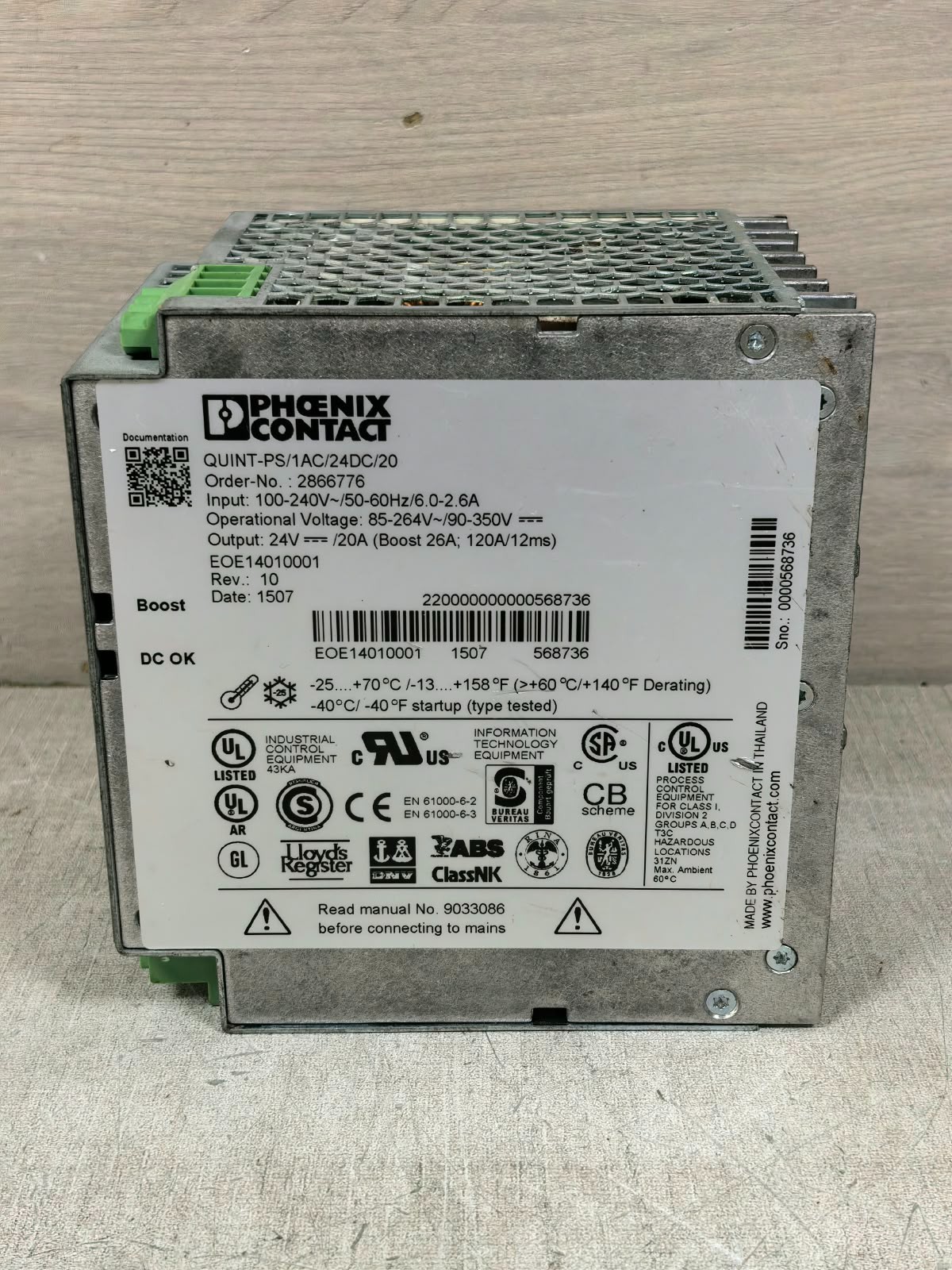 Phoenix Contact QUINT-PS/1AC/24DC/20 REV.10 PHOENIX CONTACT QUINT-PS/1AC/24DC/20 2866776 REV.10 QUINT POWER 8