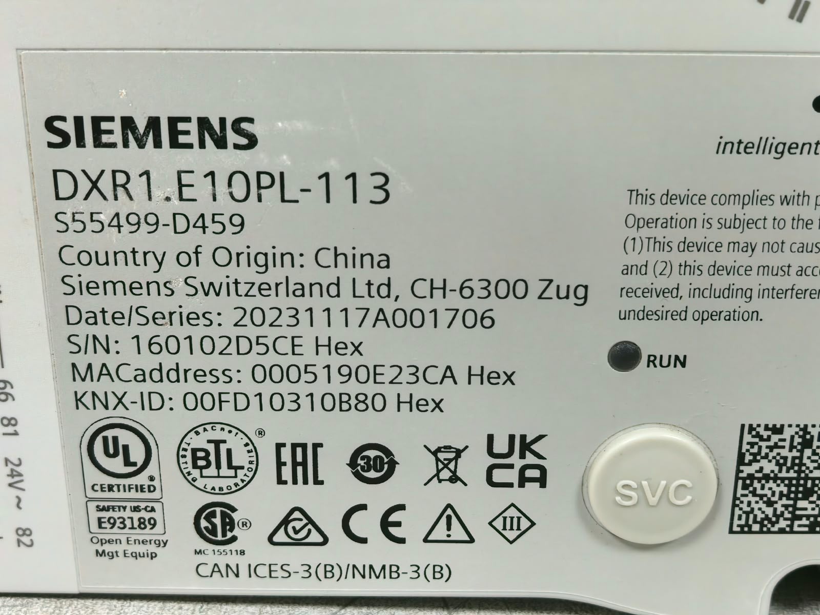Siemens DXR1.E10PL-113 SIEMENS DXR1.E10PL-113 ROOM AS GLB ACTUATOR 3