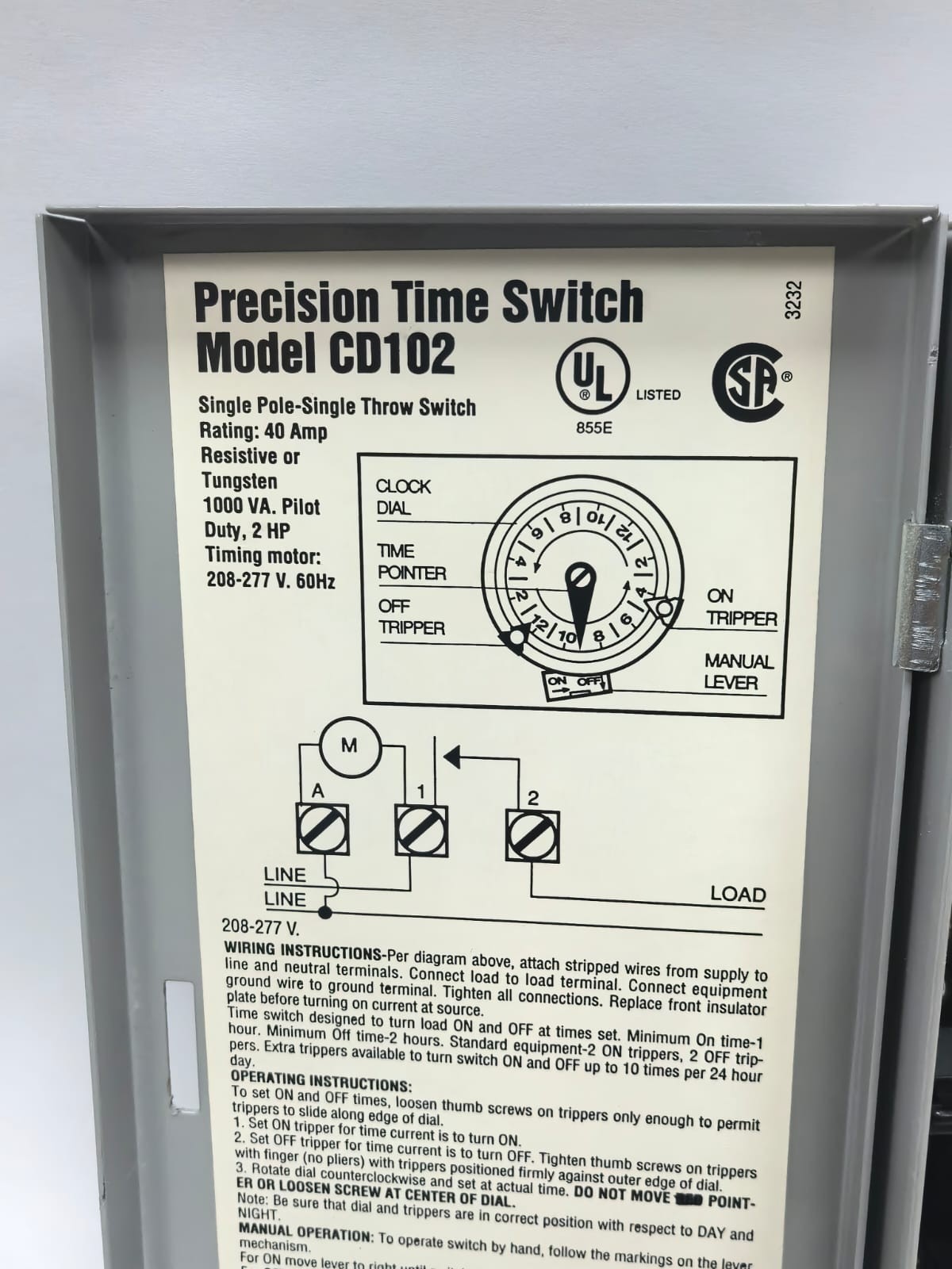 Precision CD 102 PRECISION CD 102 24 HR.TIME SWITCH SINGLE POLE SINGLE THROW 4