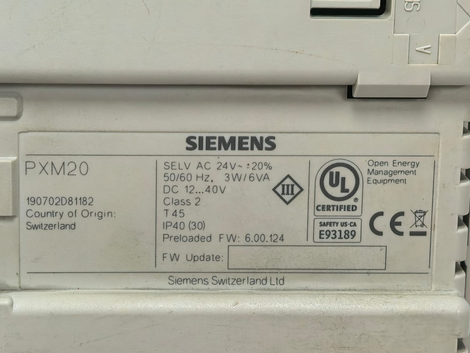 Siemens PXM20 SIEMENS PXM20 OPERATOR UNIT V6.00.124 5