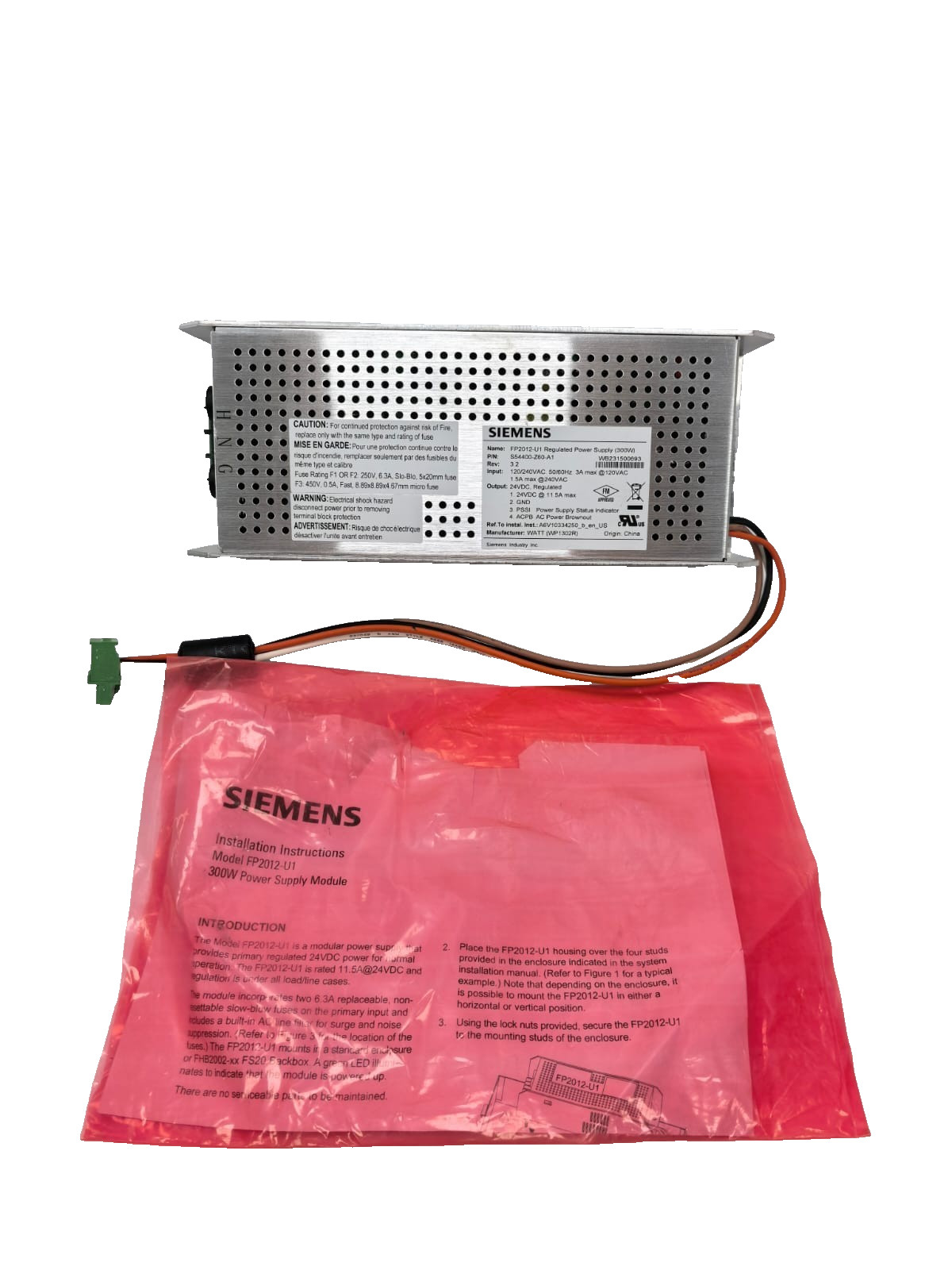 Siemens S54400-Z60-A1 SIEMENS FP2012-U1 REGULATED POWER SUPPLY S54400-Z60-A1 REV.3.2 1