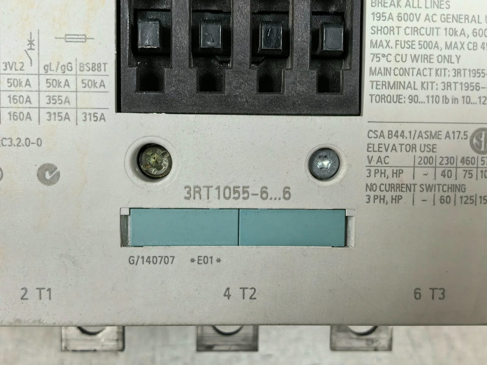 Siemens 3RT1055-6NB36 SIEMENS SIRIUS 3RT1055-6NB36 AC POWER CONTACTOR 3