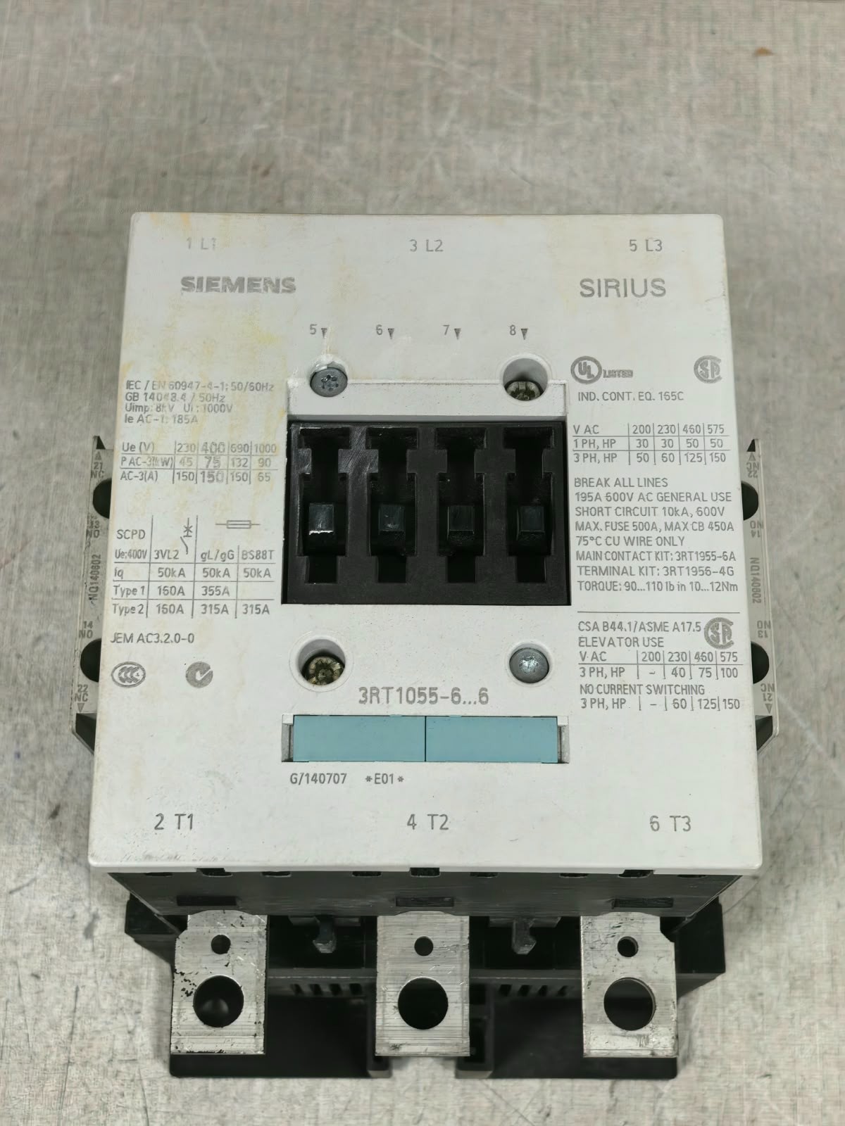 Siemens 3RT1055-6NB36 SIEMENS SIRIUS 3RT1055-6NB36 AC POWER CONTACTOR 6