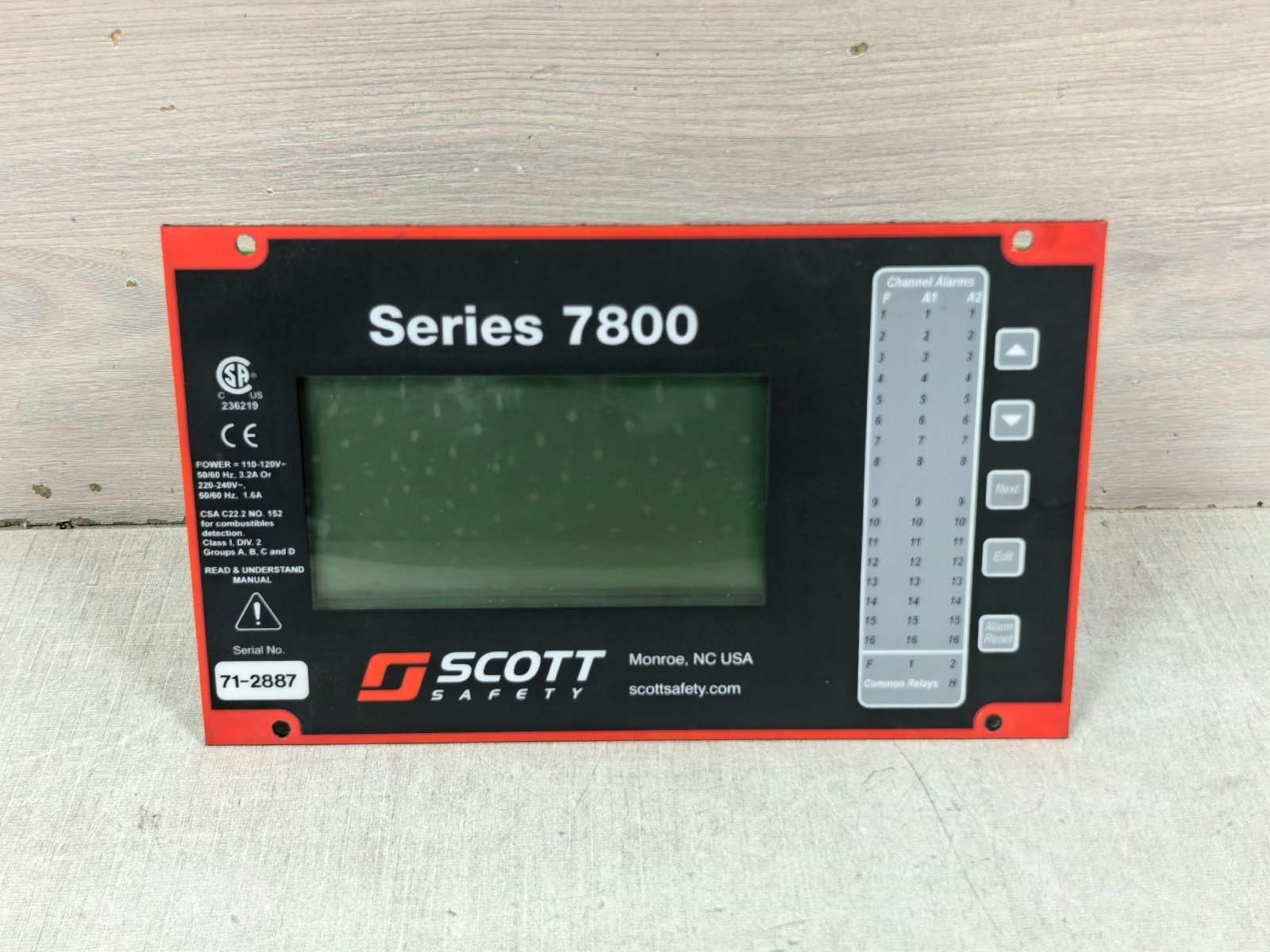 Scott Safety SERIES 7800 SCOTT SAFETY SERIES 7800 16-CHANNEL AREA MONITOR CONTROL PANRL 110-120V 1