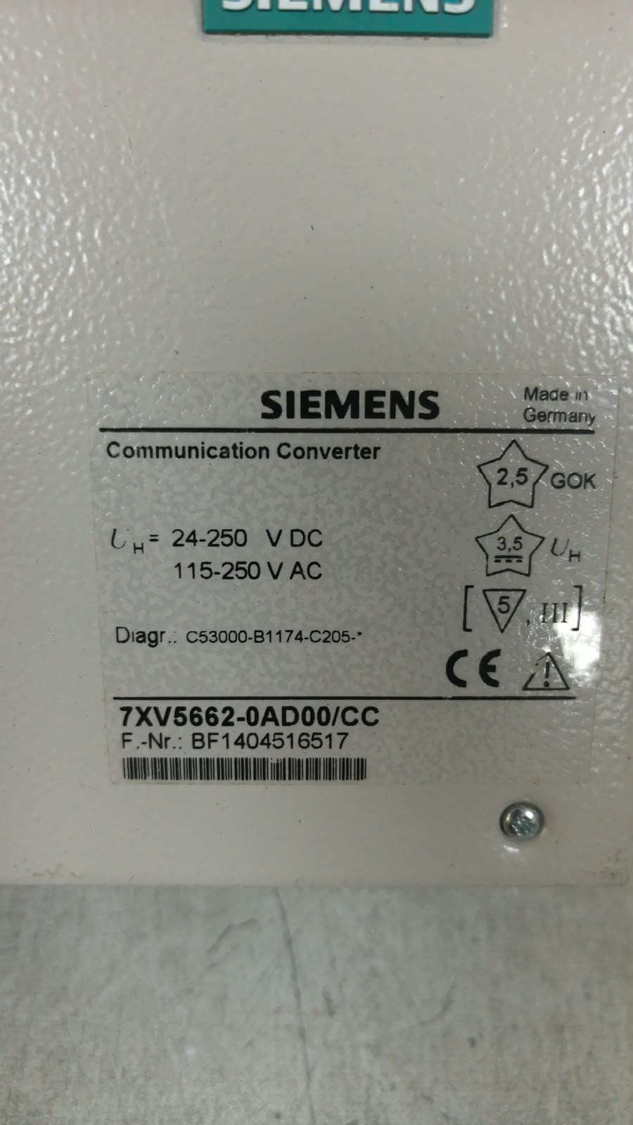 Siemens 7XV5662-0AD00/CC SIEMENS 7XV5662-0AD00/CC COMMUNICATION CONVERTER 24-250VDC 3