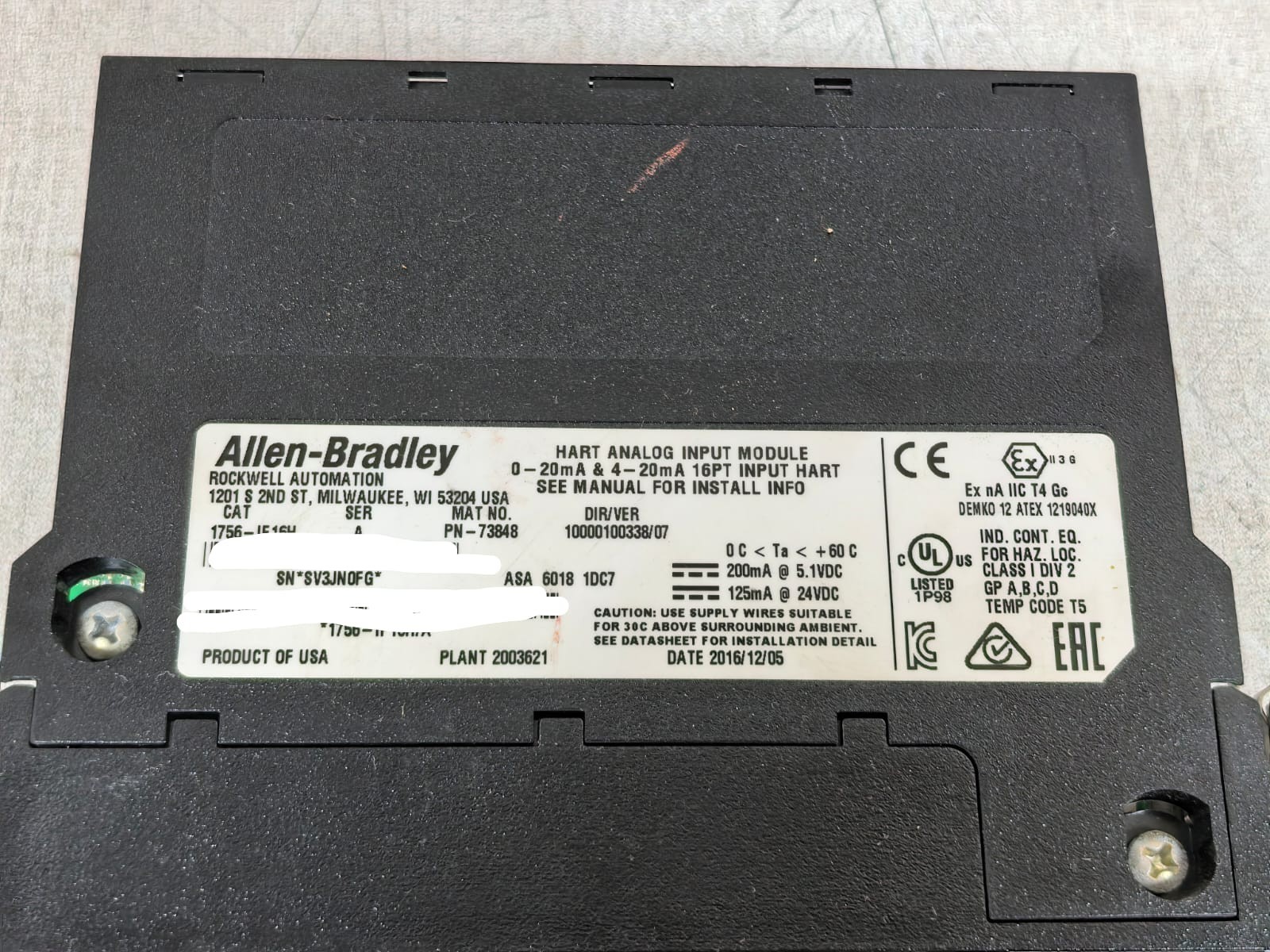 Allen-Bradley 73848 ALLEN BRADLEY 1756-IF16H SER. A 73848 HART ANALOG INPUT MODULE 8