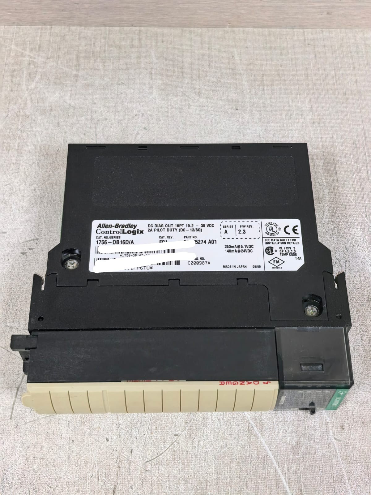 Allen-Bradley 96195274 A01 ALLEN-BRADLEY 1756-OB16D/A 96195274 A01 CONTROLLOGIX DC DIAG INPUT 19.2-30VDC 5