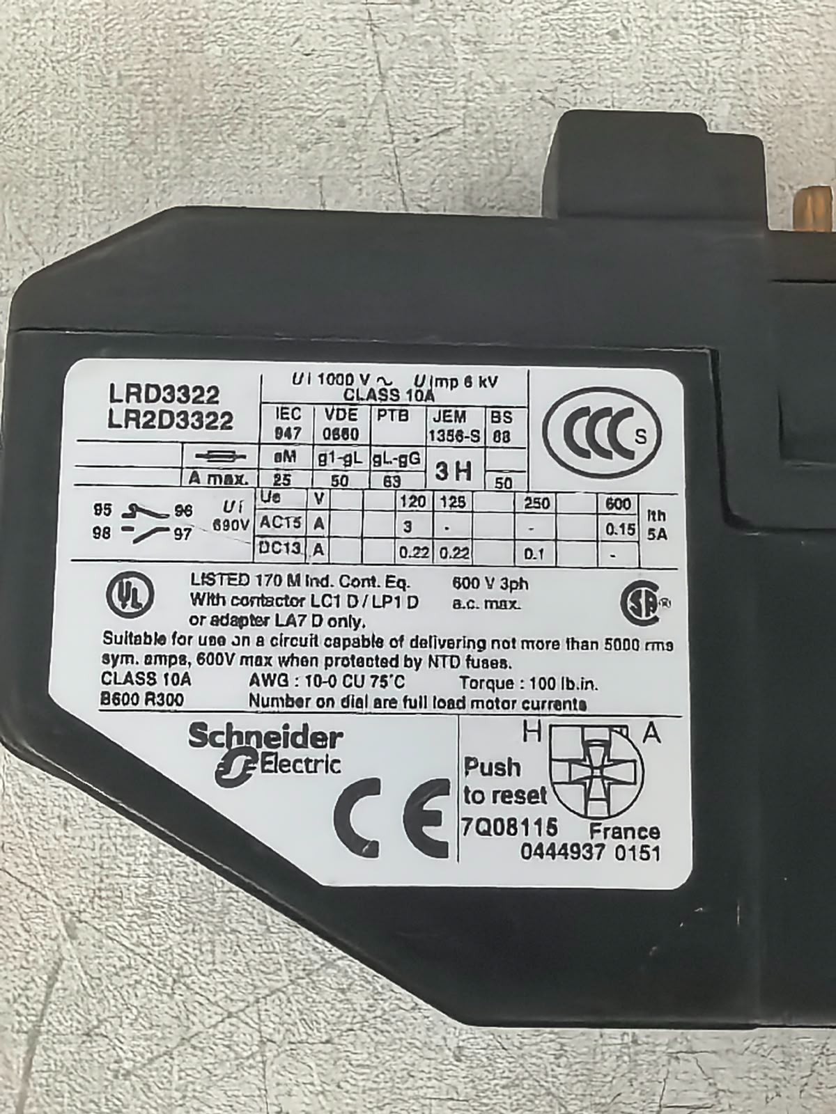 Schneider Electric LRD3322 LR2D3322 SCHNEIDER ELECTRIC LRD3322 LR2D3322 THERMAL OVERLOAD 5