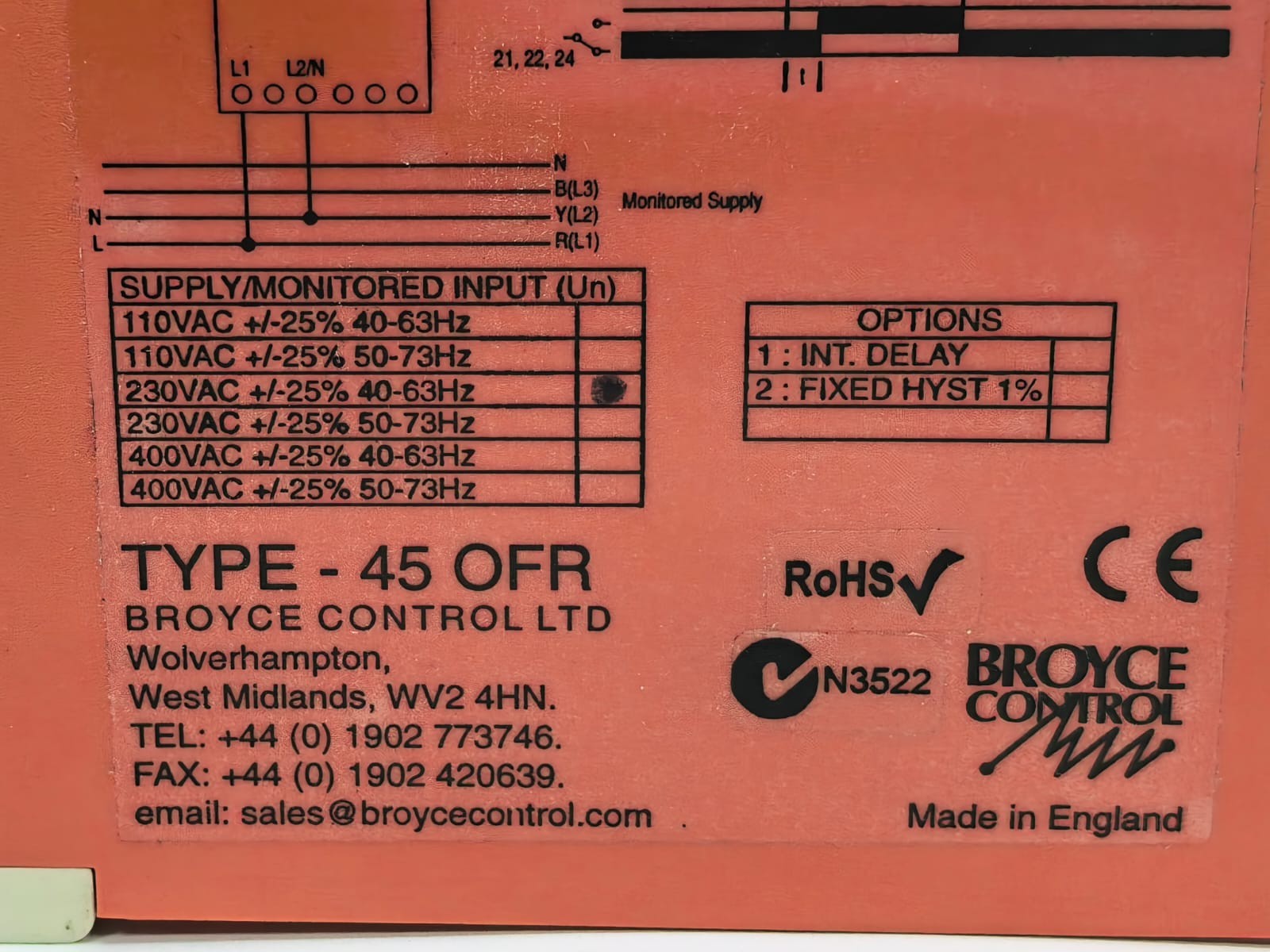 BROYCE CONTROL 45 OFR BROYCE CONTROL 45 OFR OVER FREQUENCY RELAY 3