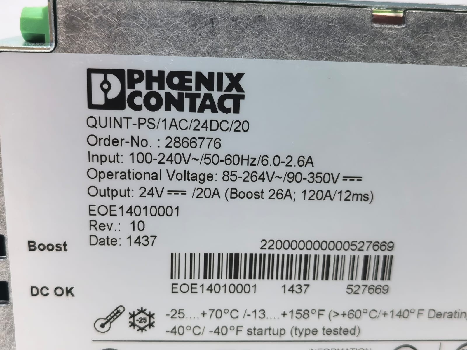 Phoenix Contact 2866776 PHOENIX CONTACT QUINT-PS/1AC/24DC/20 POWER SUPPLY 2866776 2
