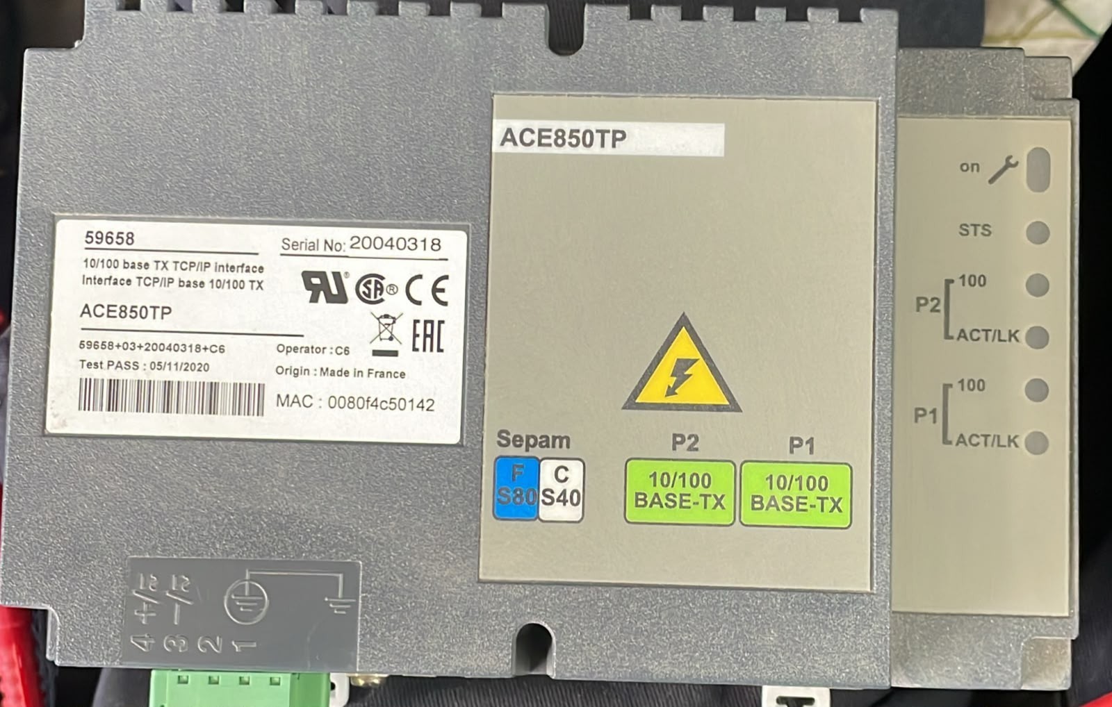 Schneider Electric ACE850TP 59658 SCHNEIDER ELECTRIC ACE850TP 59658 10/100 BASE TX TCP/IP INTERFACE 2