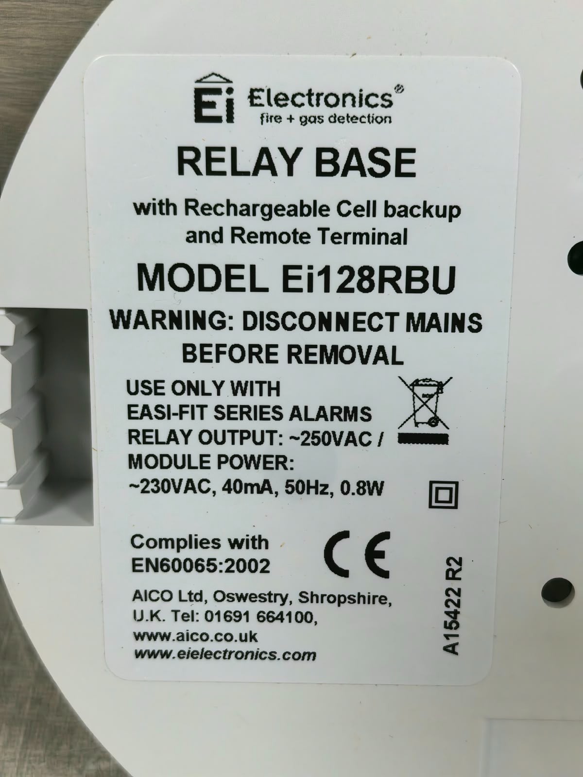 Aico EI128RBU AICO Ei128RBU RELAY BASE WITH RECHARGEABLE CELL BACKUP & REMOTE TERMINAL 6