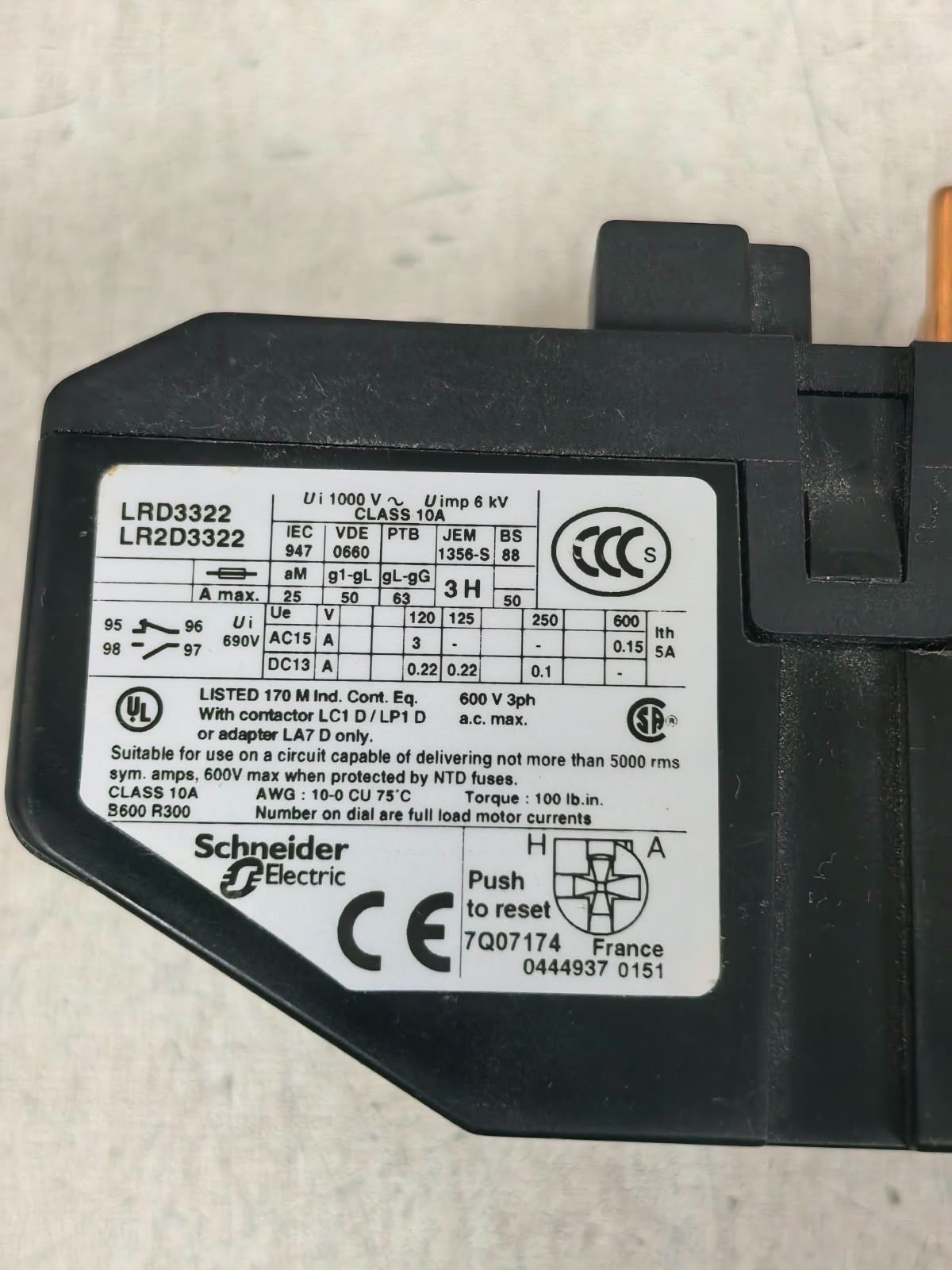 Schneider Electric LR2D33 LR2D3322 SCHNEIDER ELECTRIC LR2D33 LR2D3322 THERMAL OVERLOAD 5