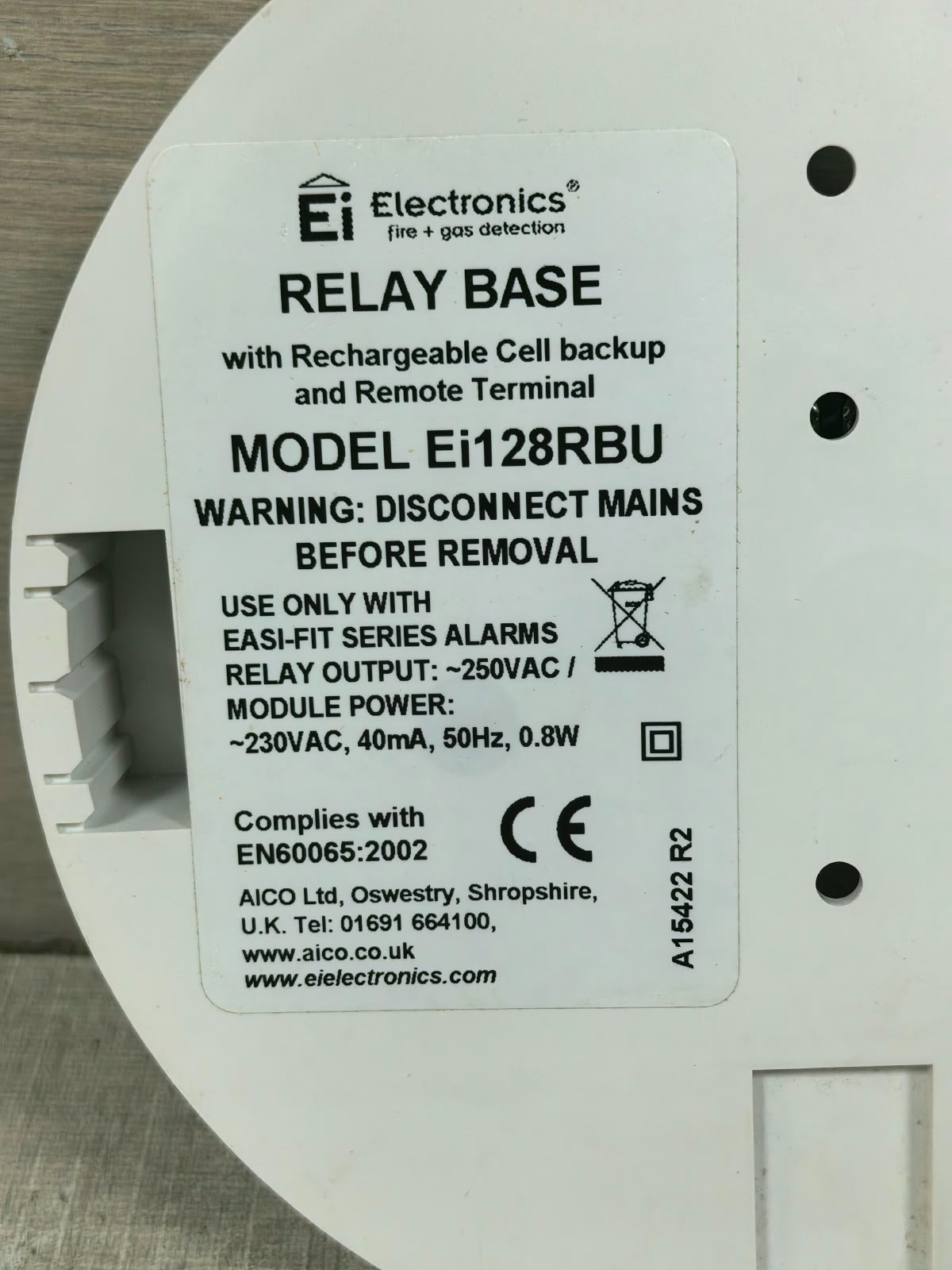 Aico EI128RBU AICO Ei128RBU RELAY BASE WITH RECHARGEABLE CELL BACKUP & REMOTE TERMINAL 7
