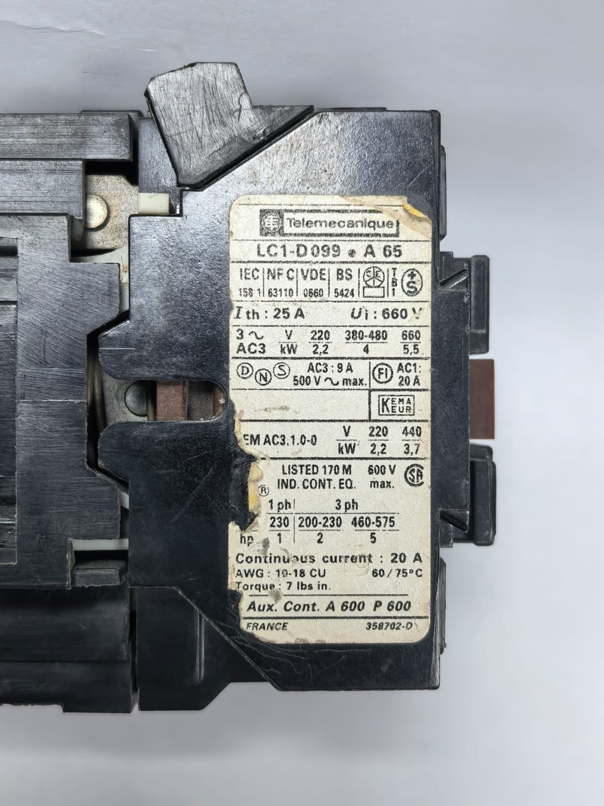 Telemecanique LC1-D099 A65 TELEMECANIQUE LC1-D099 A65 CONTACTOR 2