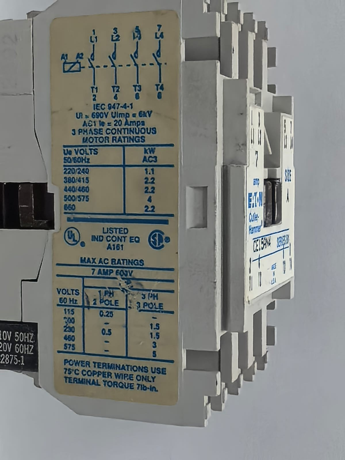 Eaton CE15AN4 EATON CUTLER HAMMER CE15AN4 CONTACTOR SERIES B1 3