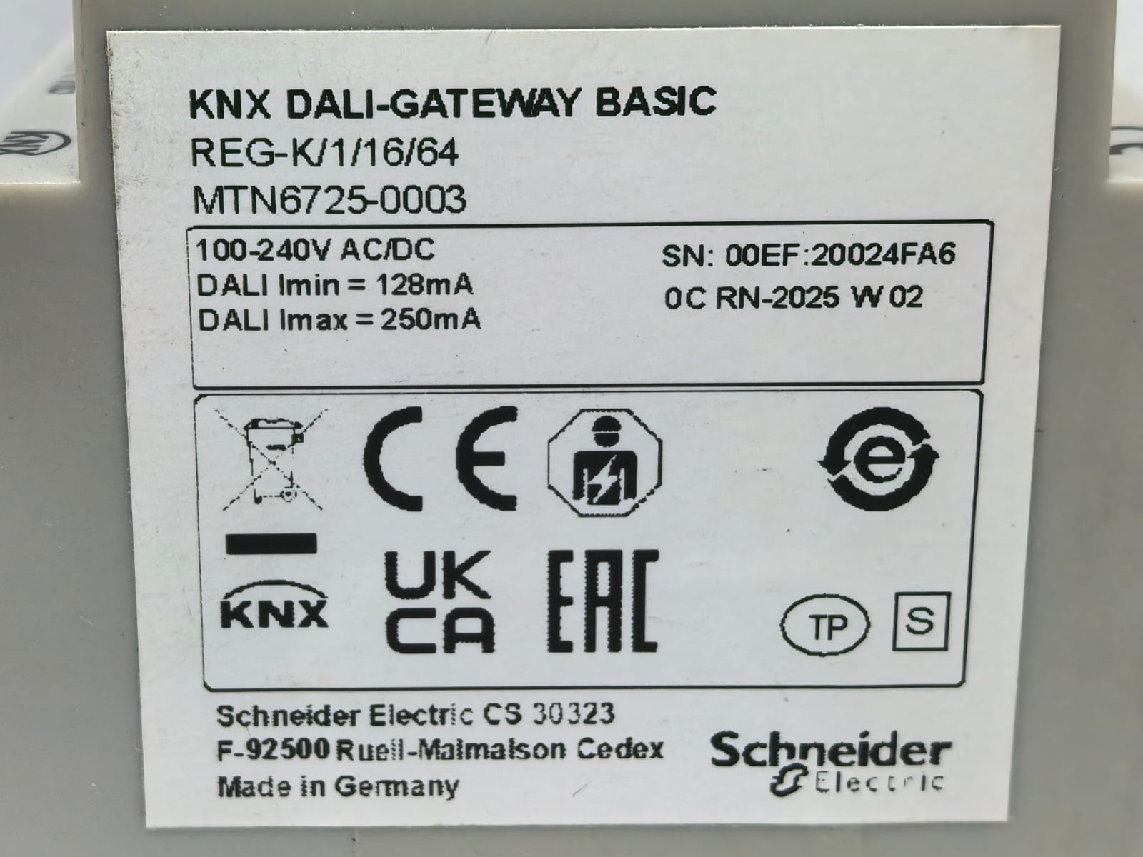 Schneider Electric MTN6725-0003 SCHNEIDER ELECTRIC MTN6725-0003 KNX DALI-GATEWAY BASIC REG-K/1/16/64 4