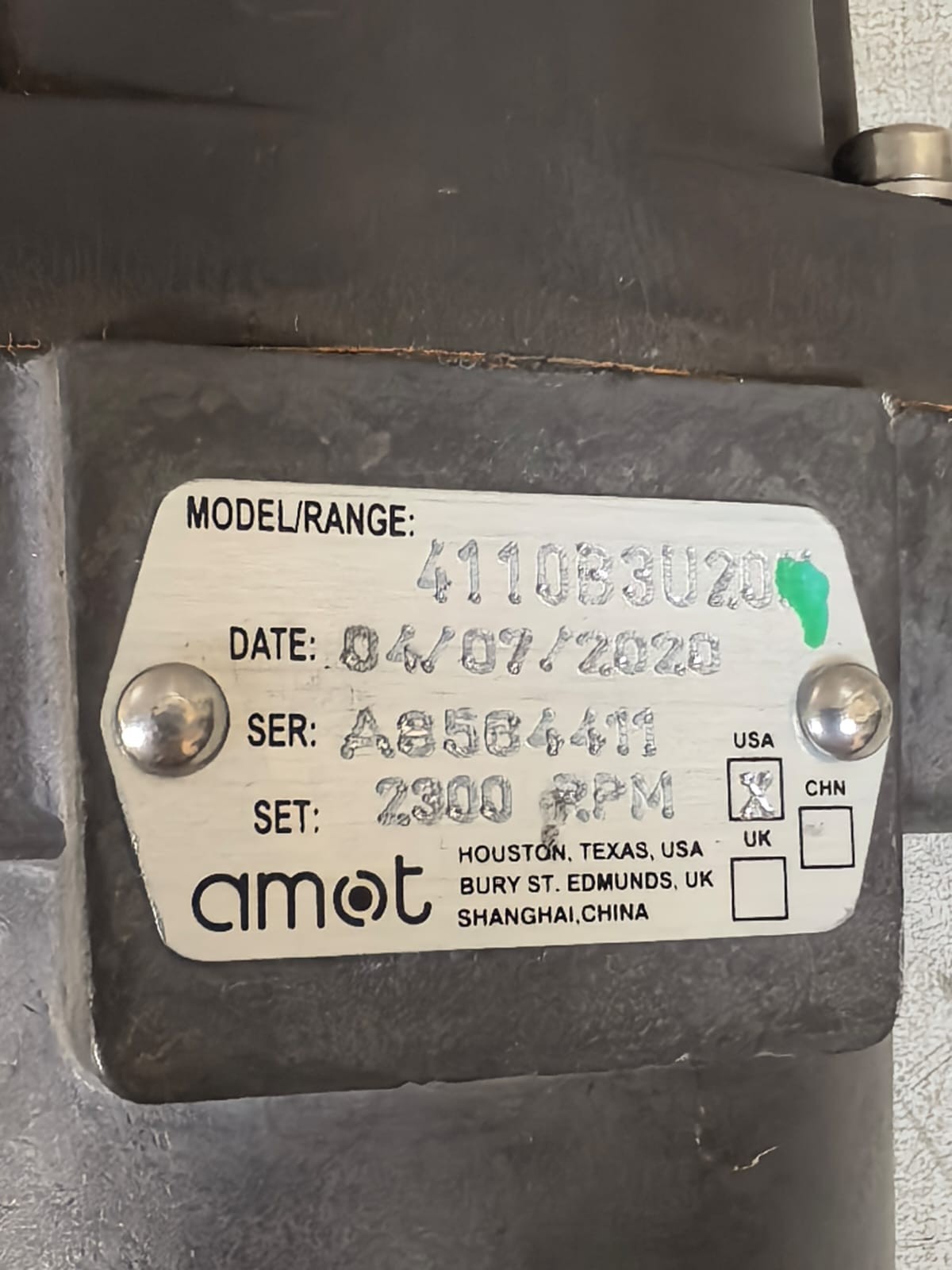 AMOT 4110B3U207 AMOT 4110B3U207 2300RPM HYDRO-MECHANICAL OVERSPEED SENSING VALVE 2