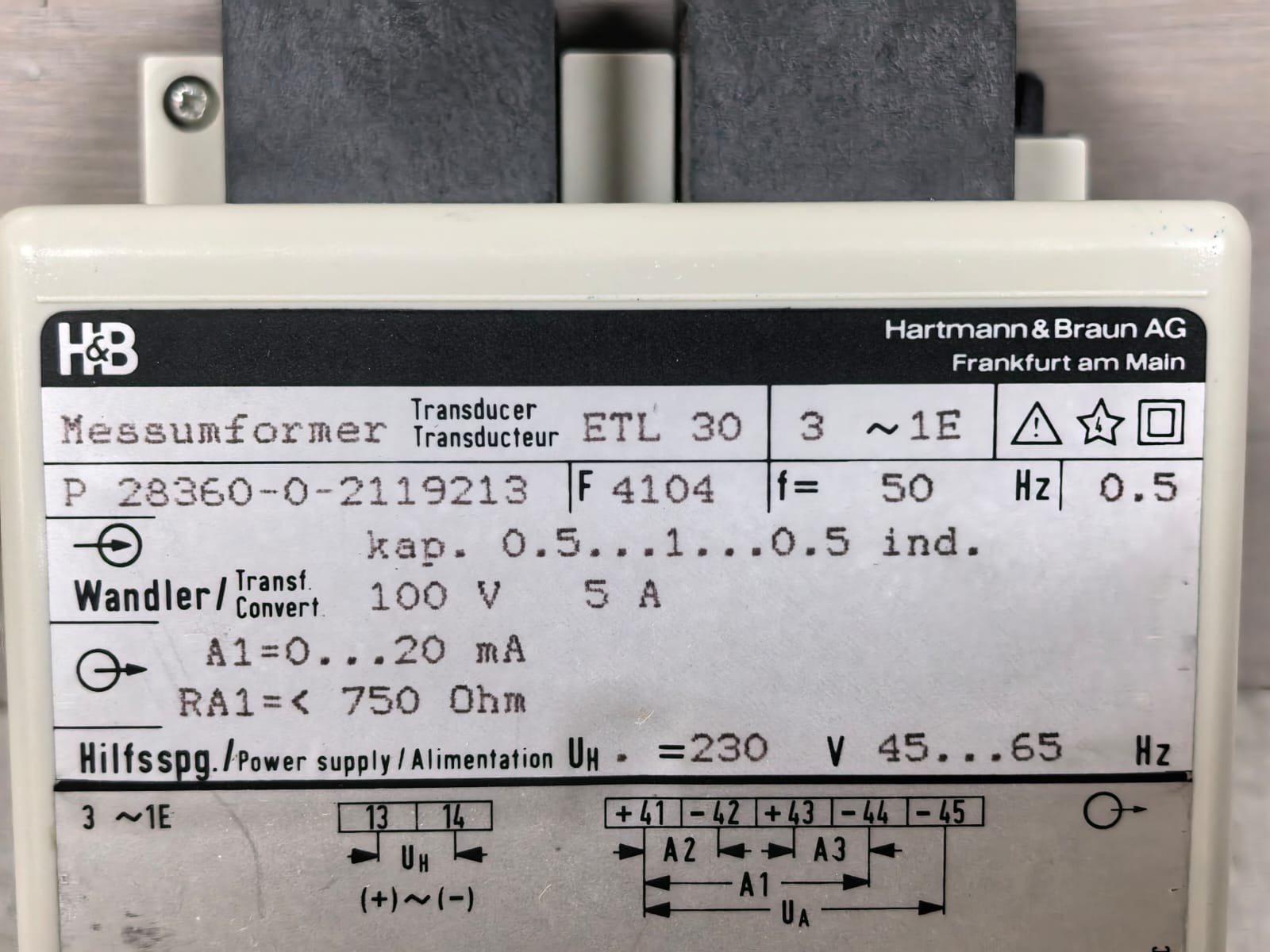 HARTMANN & BRAUN ETL 30 P 28360-0-2119213 HARTMANN & BRAUN ETL 30 P 28360-0-2119213 MESSUMFORMER TRANSDUCER 230V 2