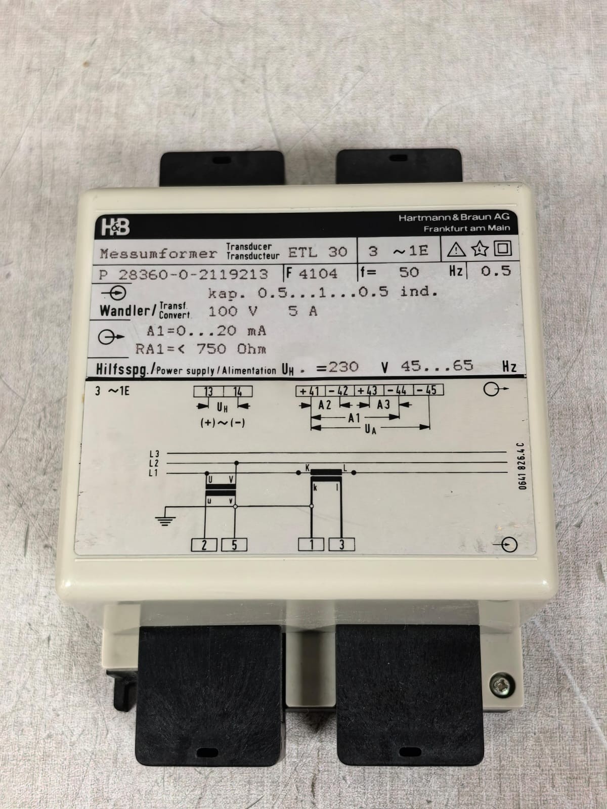 HARTMANN & BRAUN ETL 30 P 28360-0-2119213 HARTMANN & BRAUN ETL 30 P 28360-0-2119213 MESSUMFORMER TRANSDUCER 230V 8
