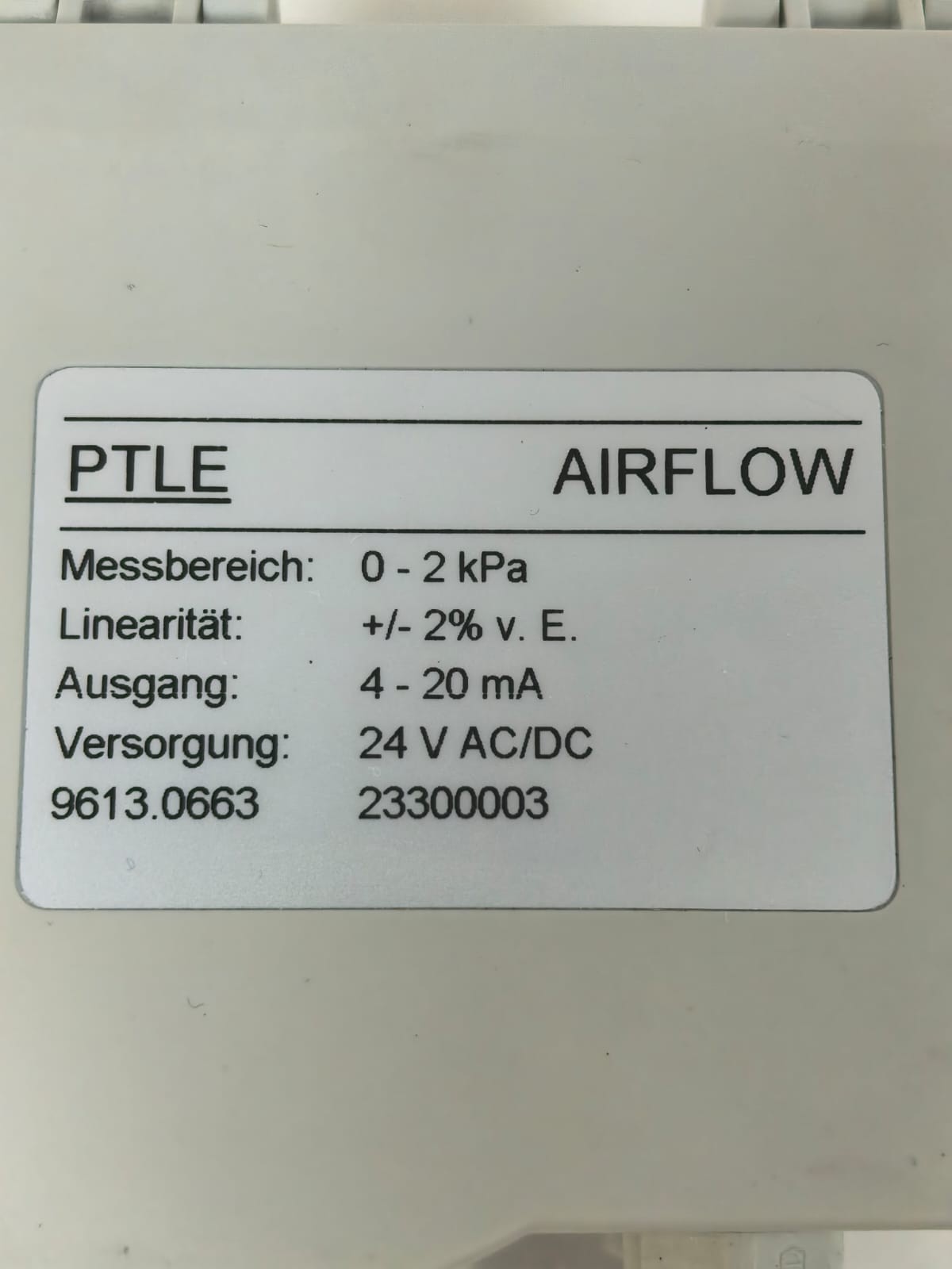 PTLE 9613.0663 PTLE 9613.0663 AIRFLOW PRESSURE TRANSMITTER 24VAC/DC 3