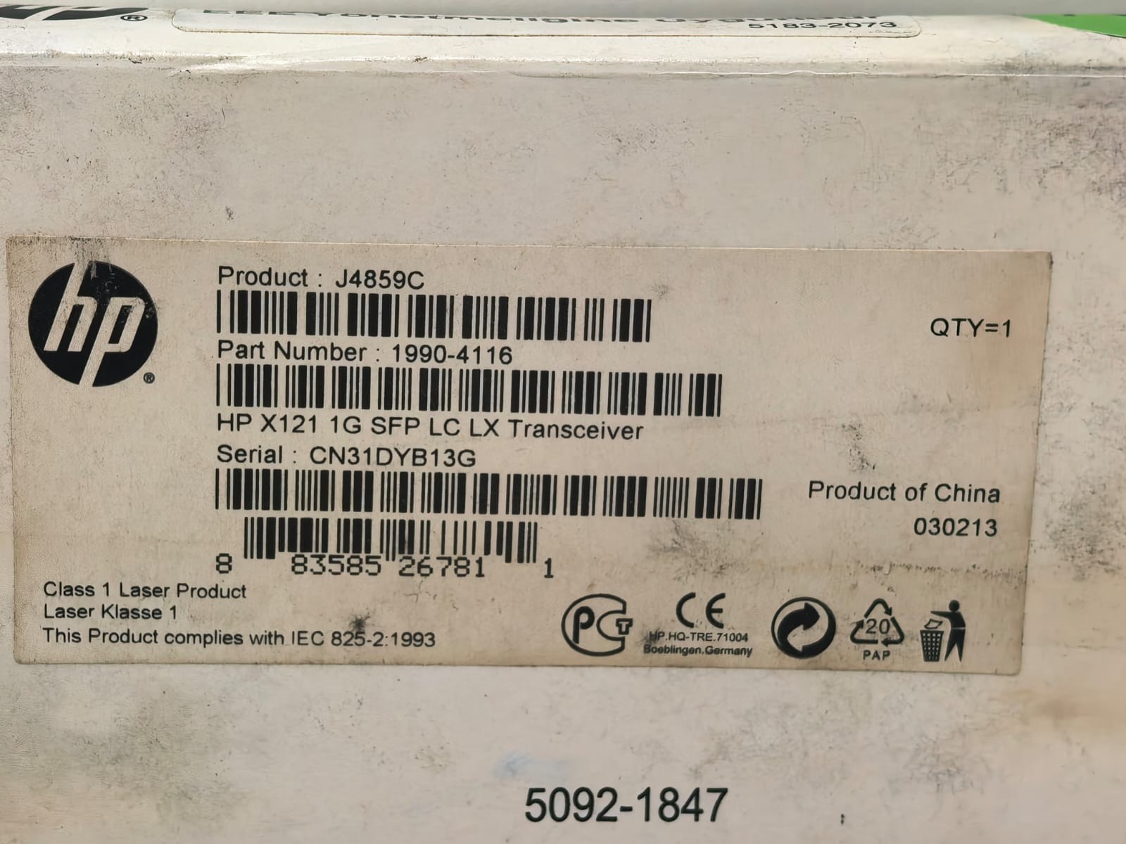 HP 1990-4116 HP SFP LX J4859C TRANSCEIVER 1990 2