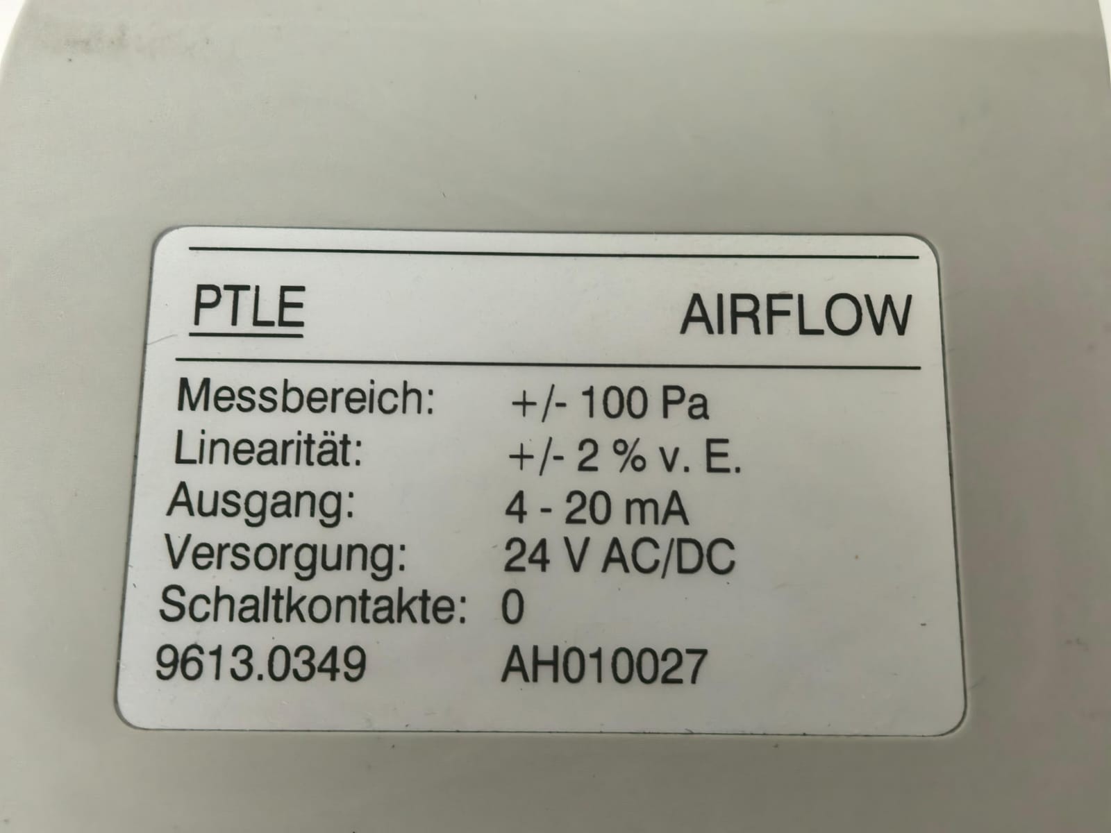PTLE 9613.0349 PTLE 9613.0349 AIRFLOW PRESSURE TRANSMITTER 24VAC/DC 5