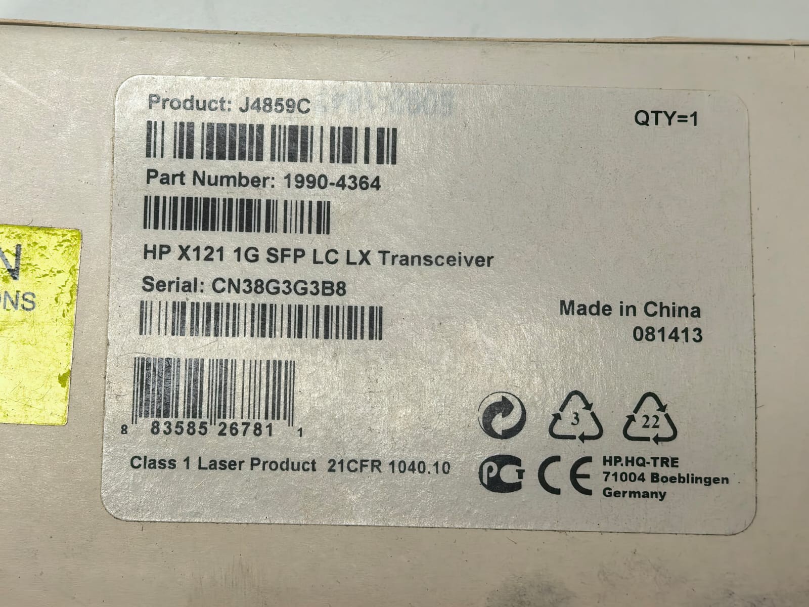 HP 1990-4364 HP SFP LX J4859C TRANSCEIVER 1990 2