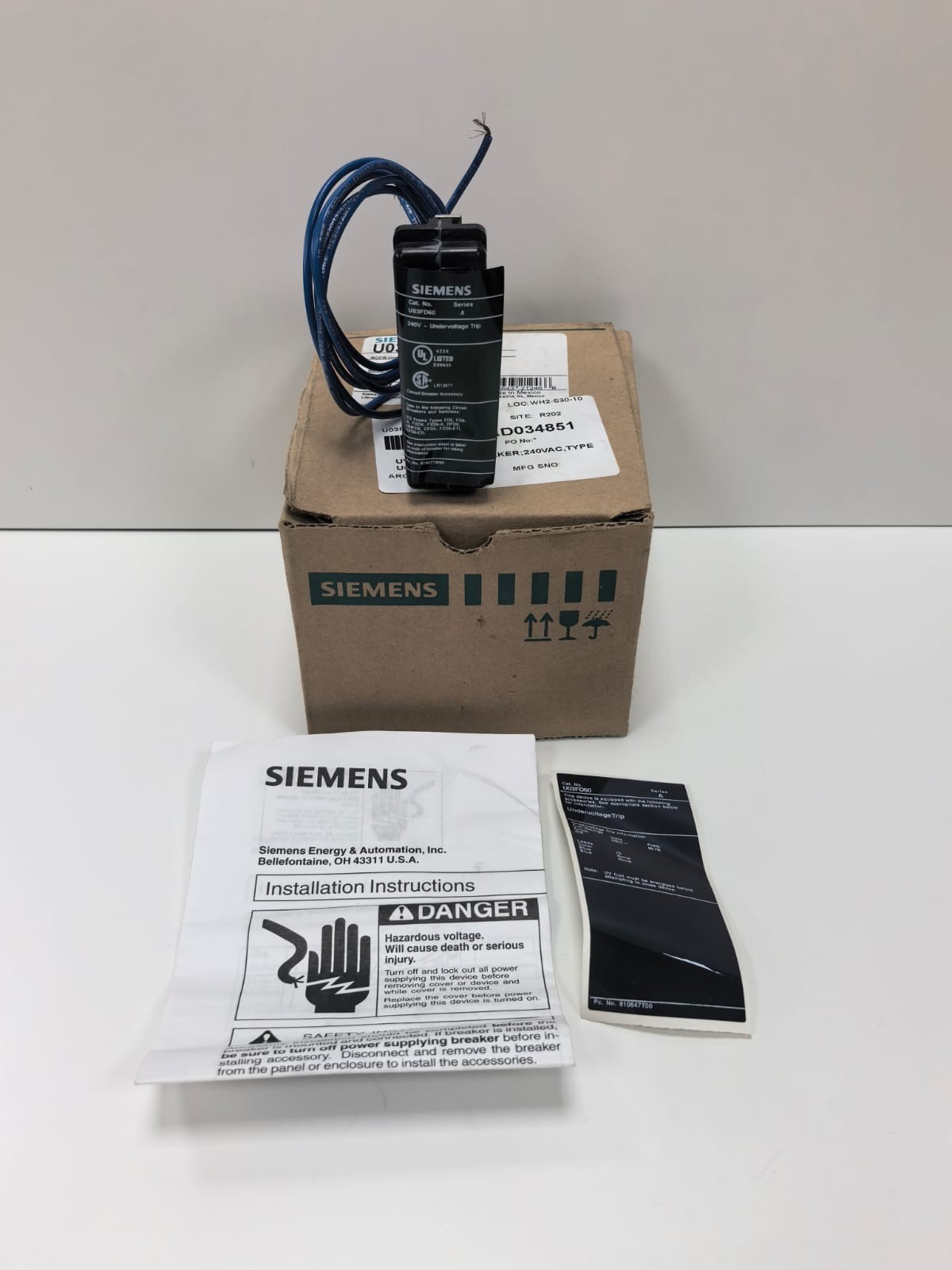 Siemens U03FD60 SIEMENS U03FD60 MCCB UNDERVOLTAGE TRIP 1