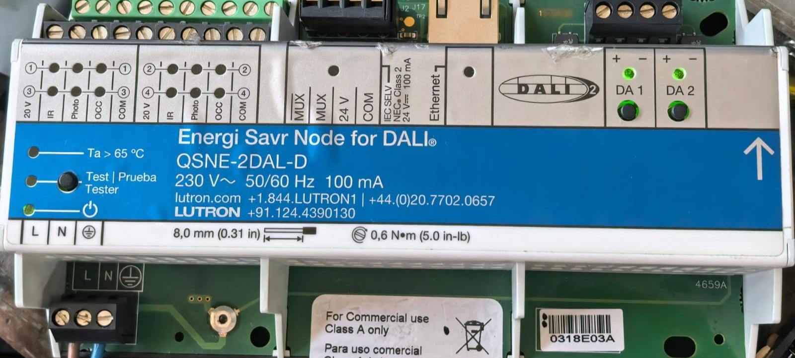 Lutron QSNE-2DAL-D LUTRON QSNE-2DAL-D ENERGI SAVR NODE FOR DALI 230V-50/60HZ 100MA 1