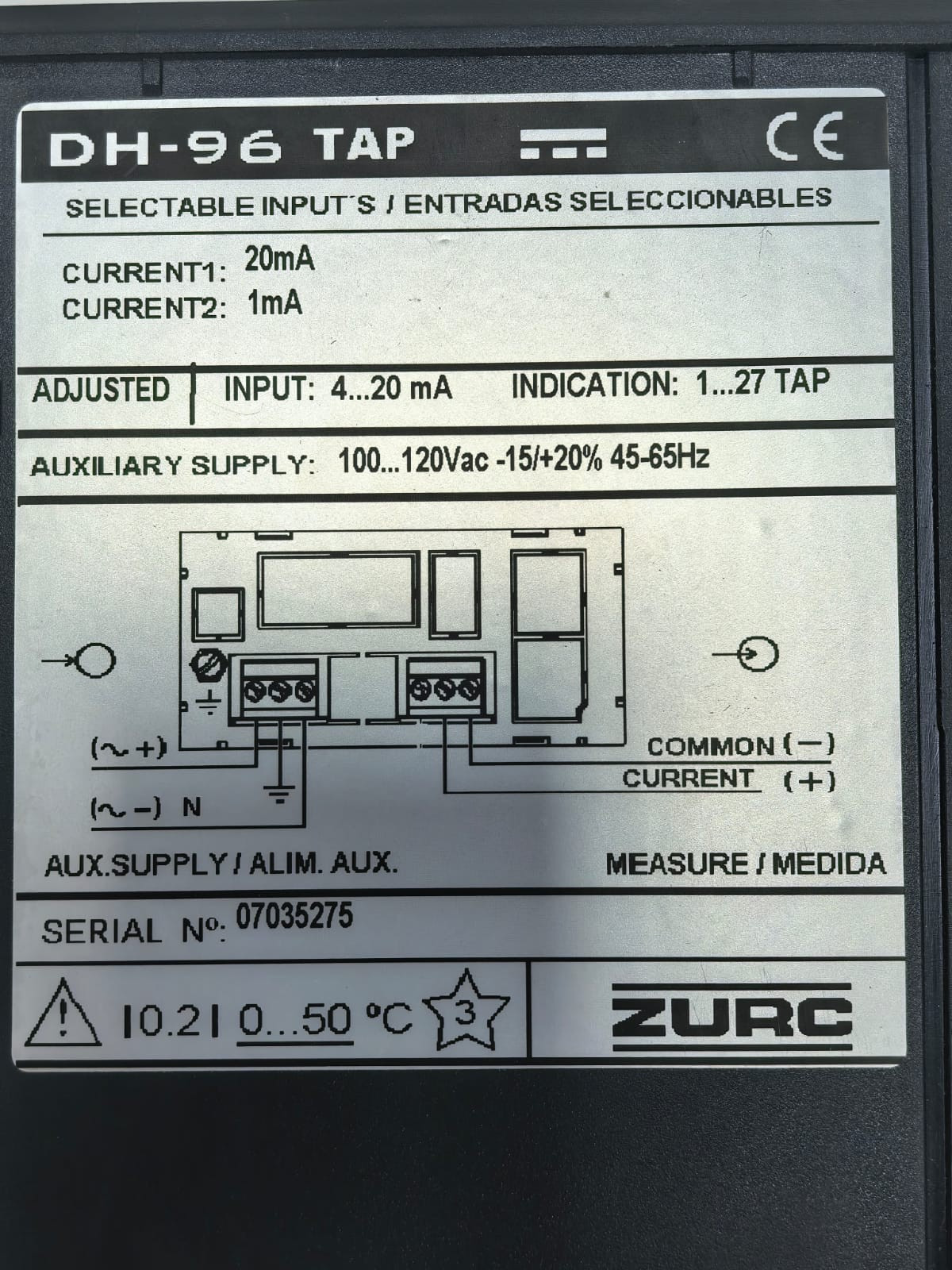 ZURC DH-96 TAP ZURC DH-96 TAP PROGRAMMABLE DIGITAL METER 100-120VAC 3