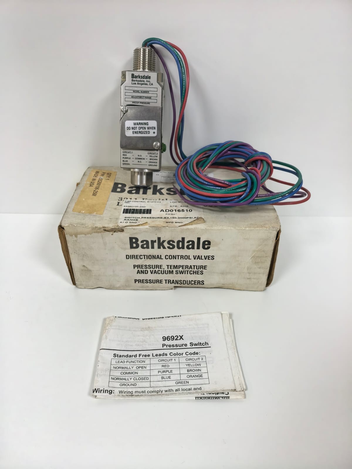Barksdale 9692X-1CC-6-Q14 BARKSDALE 9692X-1CC-6-Q14 PRESSURE SWITCH 15000 PSIG 1